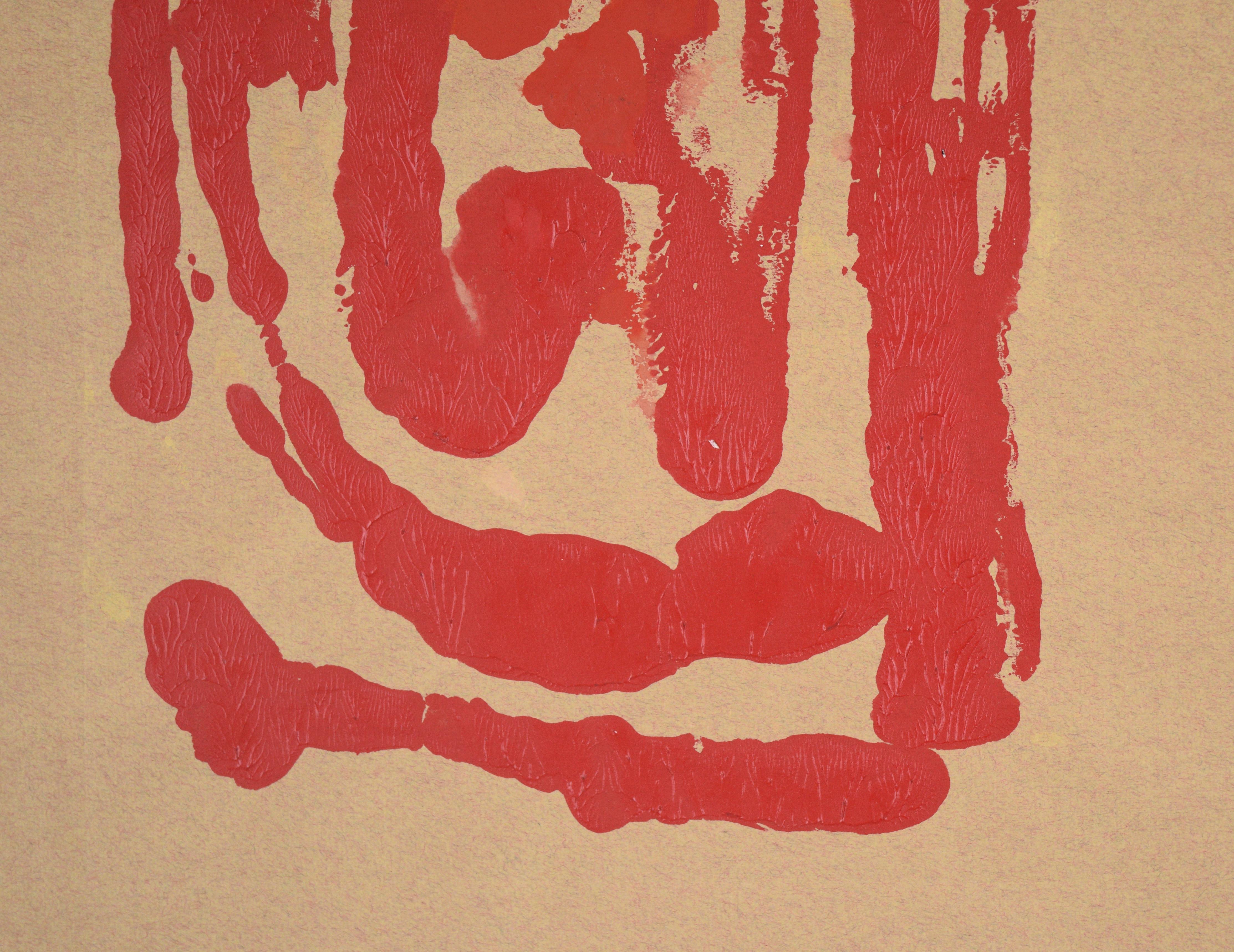 Red Thumbprint - Abstract Expressionist Composition in Acrylic on Paper For Sale 1
