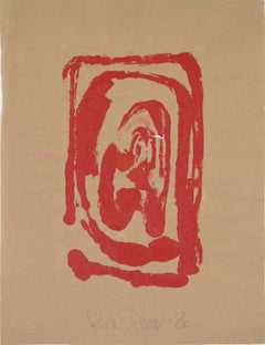 Impression du pouce rouge - Composition expressionniste abstraite à l'acrylique sur papier