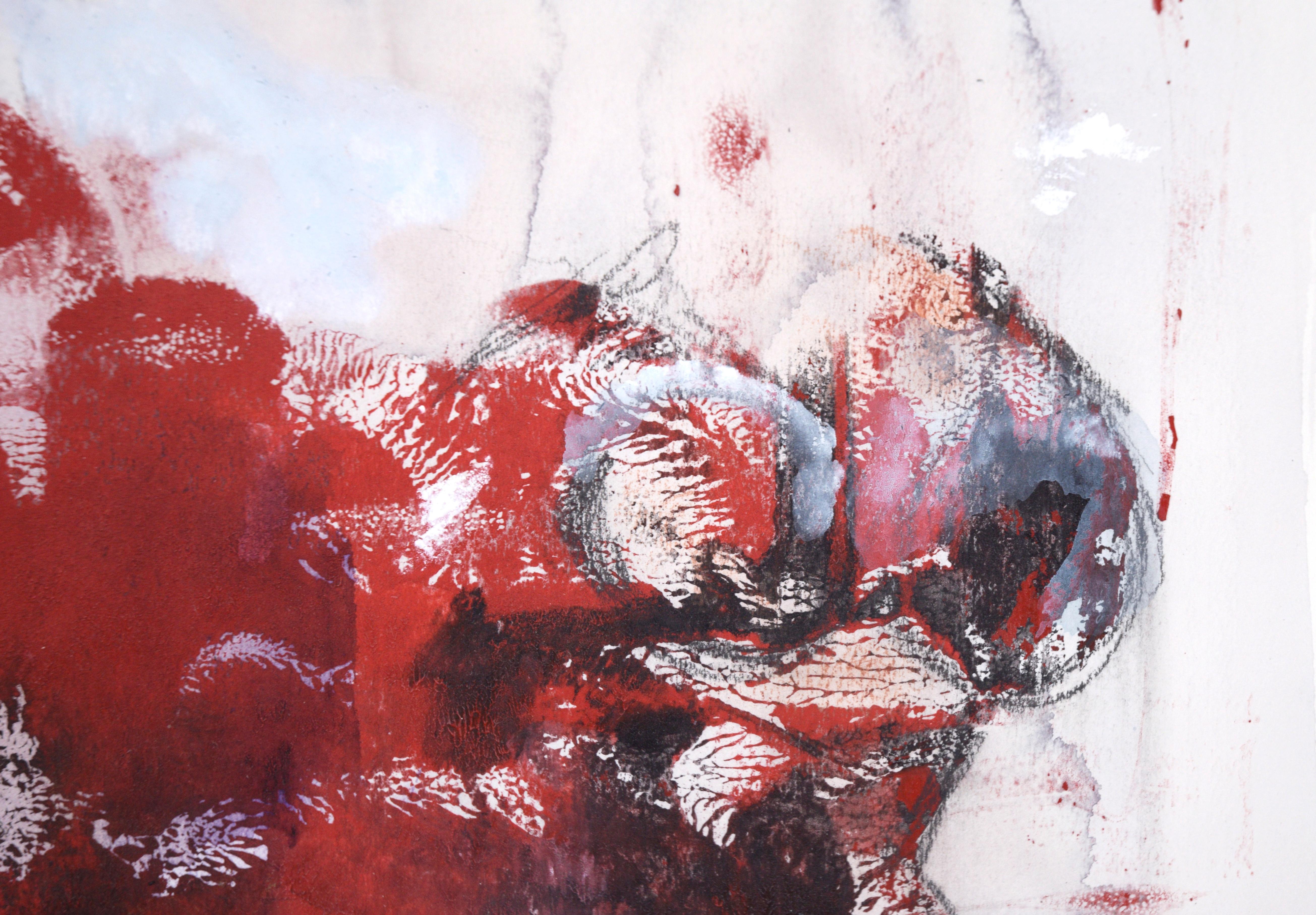 Composition figurative abstraite en acrylique sur papier rouge, blanc et violet - Expressionnisme abstrait Painting par Ricardo de Silva