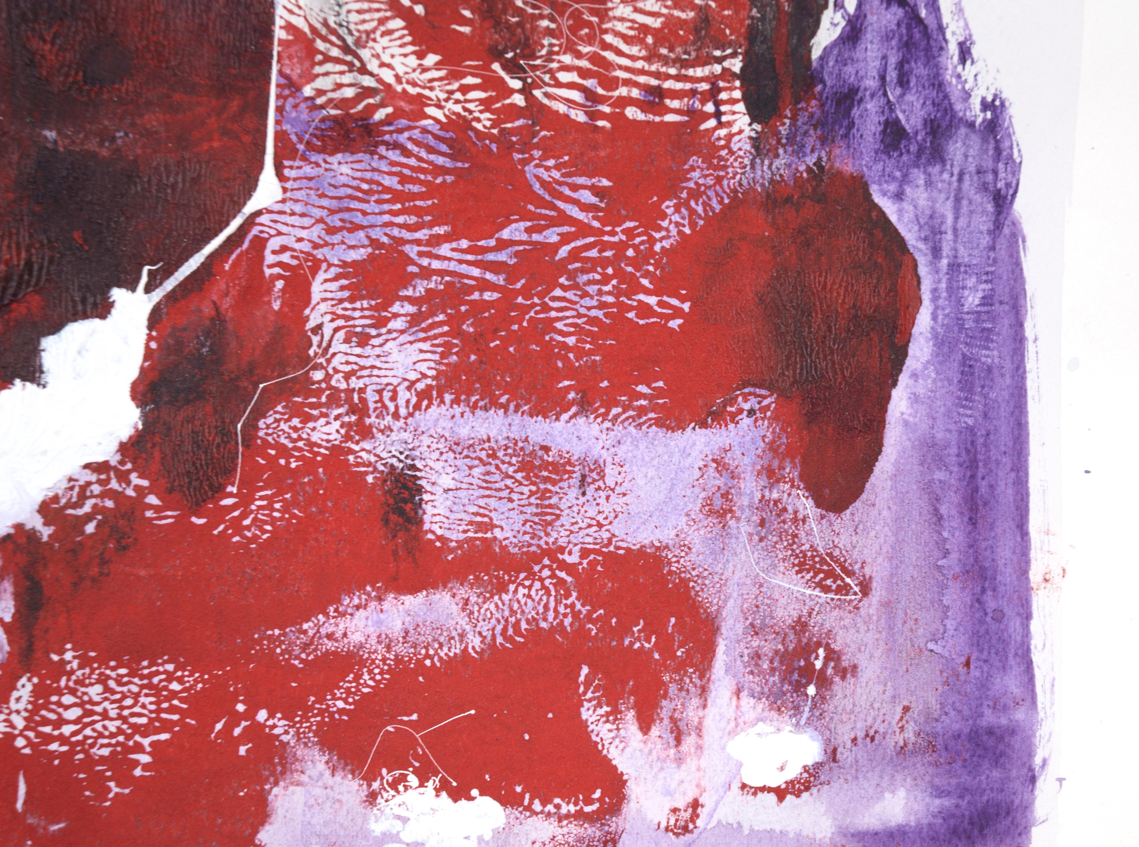 Rot, Weiß und Lila – Abstrakte, figurative Komposition aus Acryl auf Papier im Angebot 2