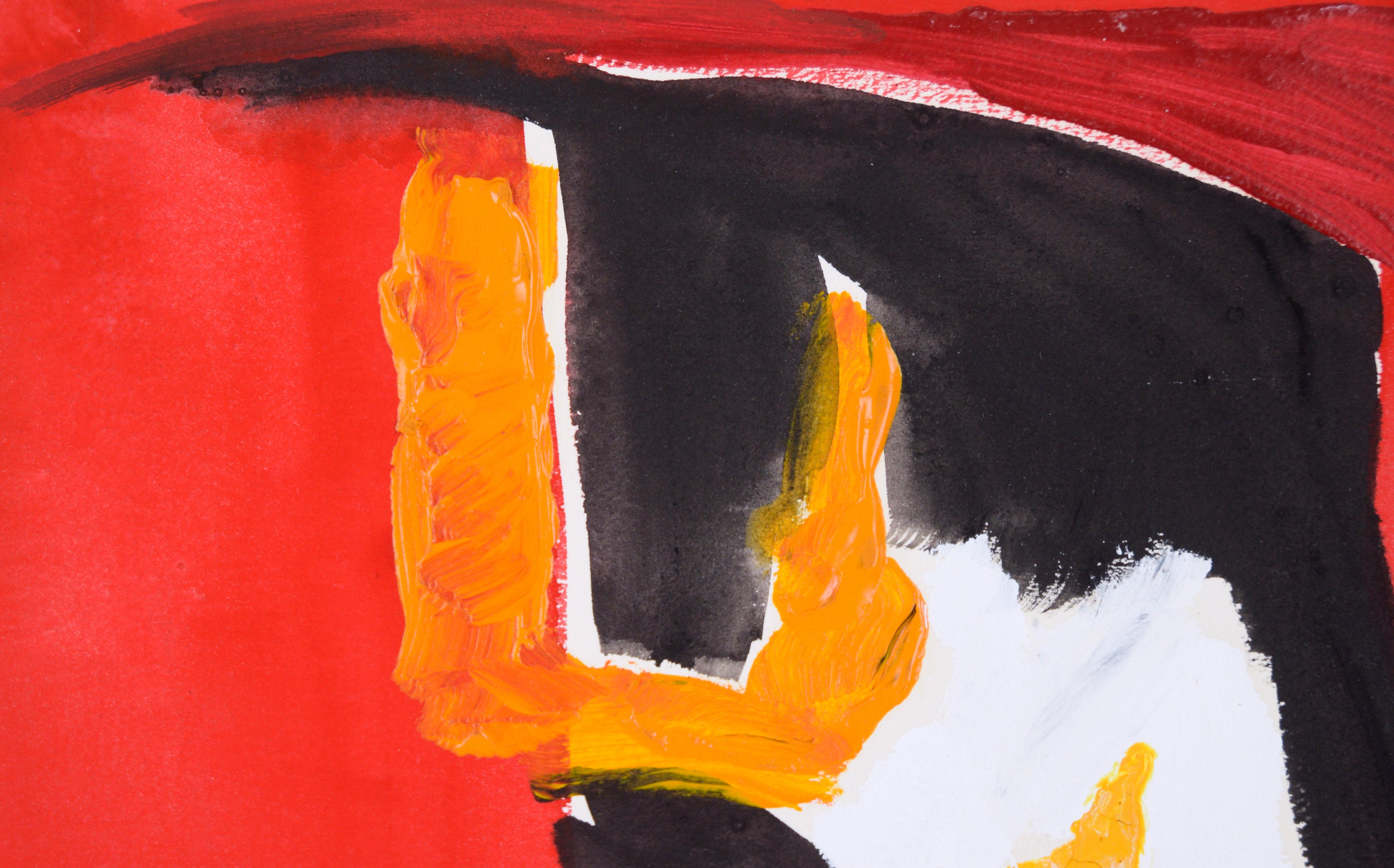 Red with Black, White and Orange - Expressionist Composition in Acrylic on Paper - Painting by Ricardo de Silva