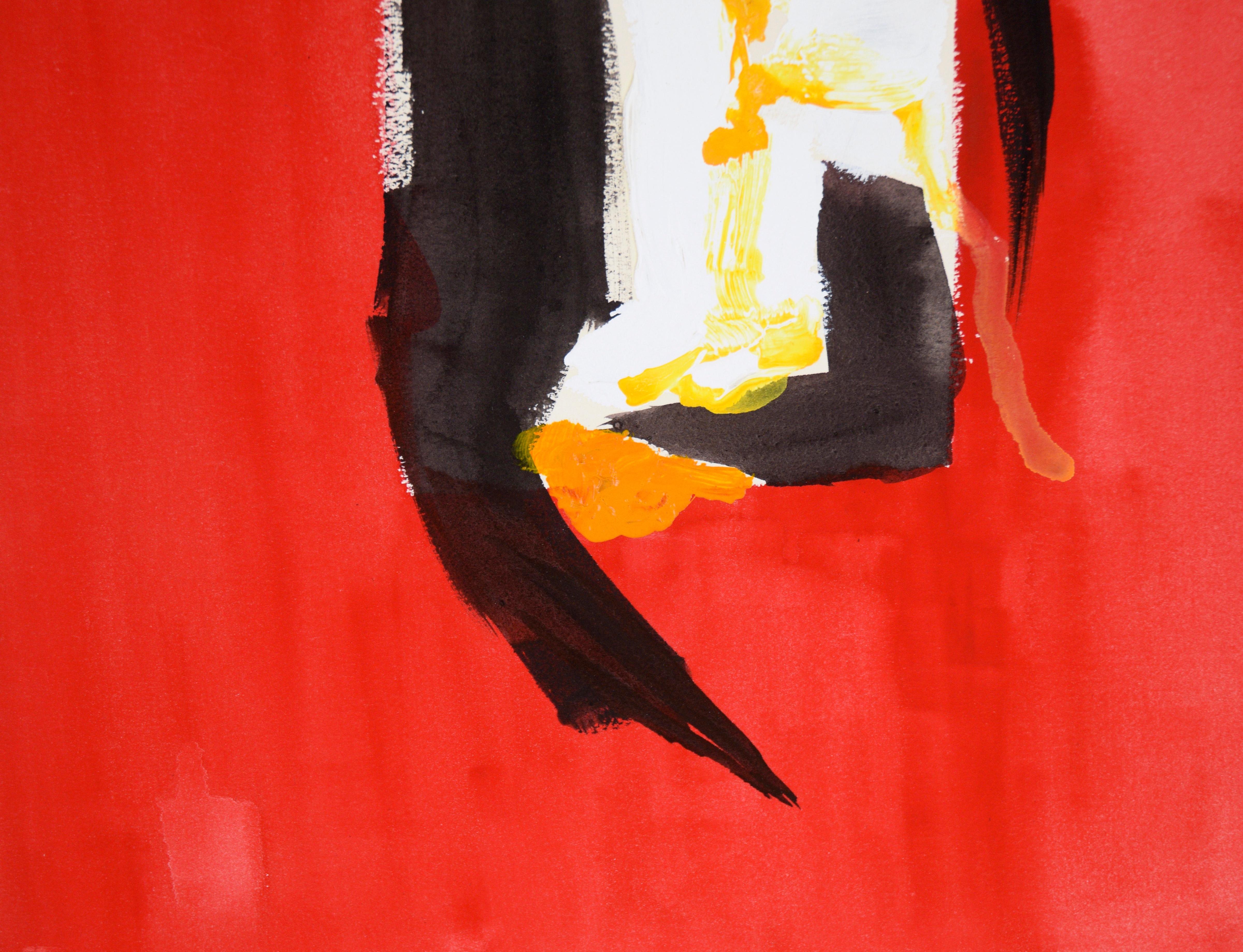 Red with Black, White and Orange - Expressionist Composition in Acrylic on Paper

A bright abstract painting by California-based artist, Ricardo de Silva (American/Brazil, 20th C). A mostly red composition is punctuated by black, white, yellow, and