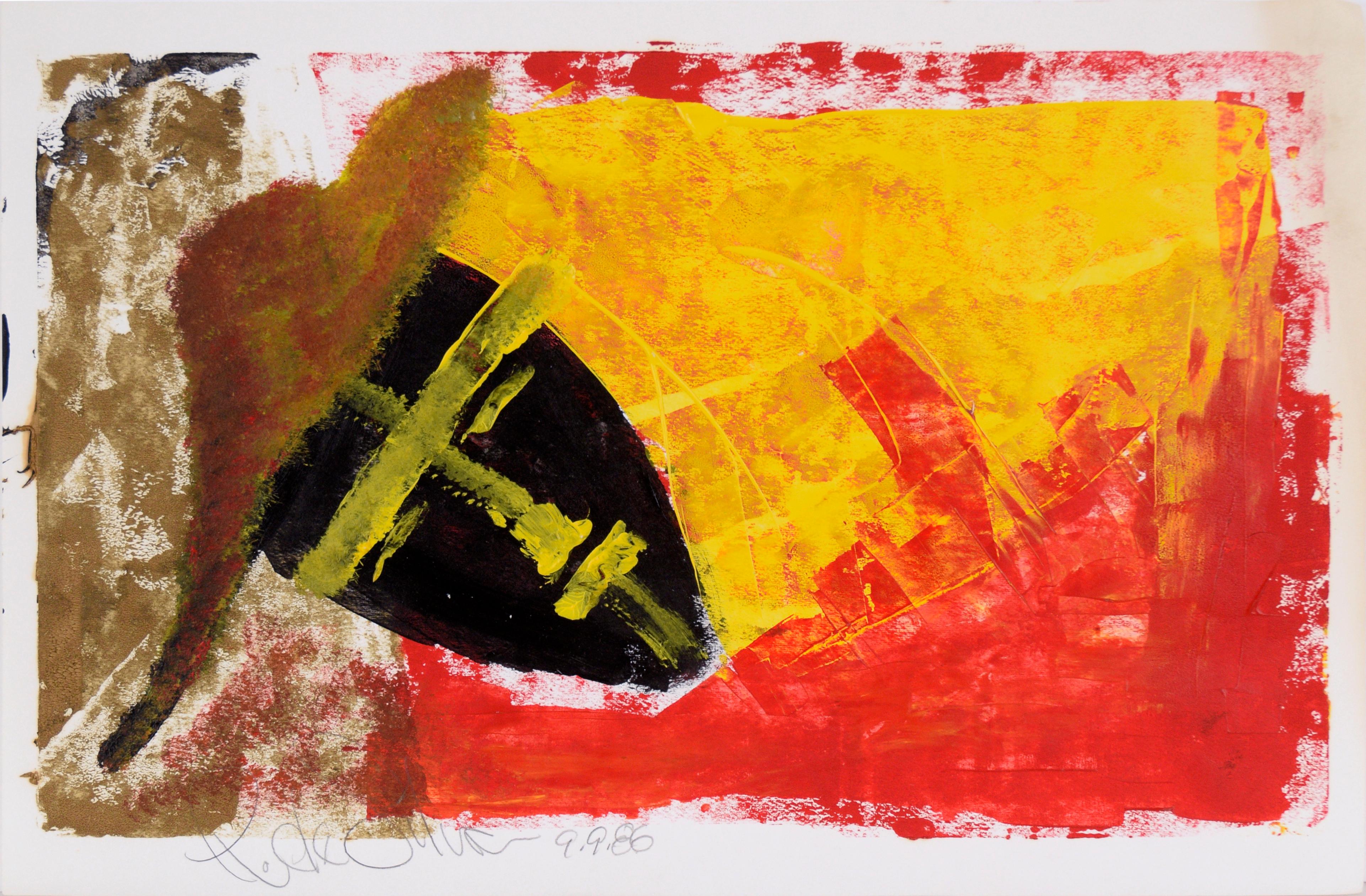 Abstract Painting Ricardo de Silva - Sombrero dans le masque de fer - Expressionniste abstrait géométrique en acrylique sur papier
