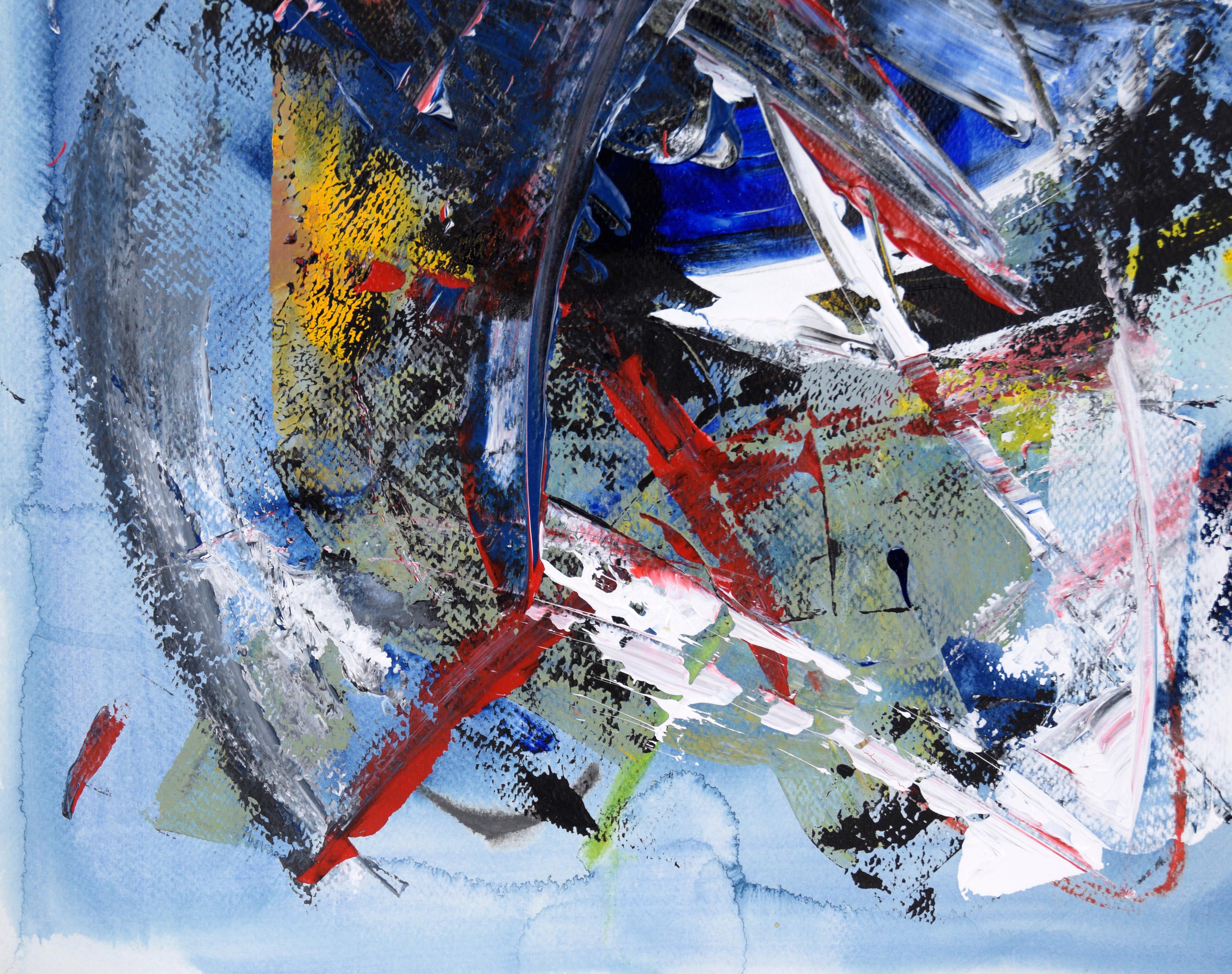 Splashes of Color - Abstract Expressionist Composition in Acrylic on Paper For Sale 2