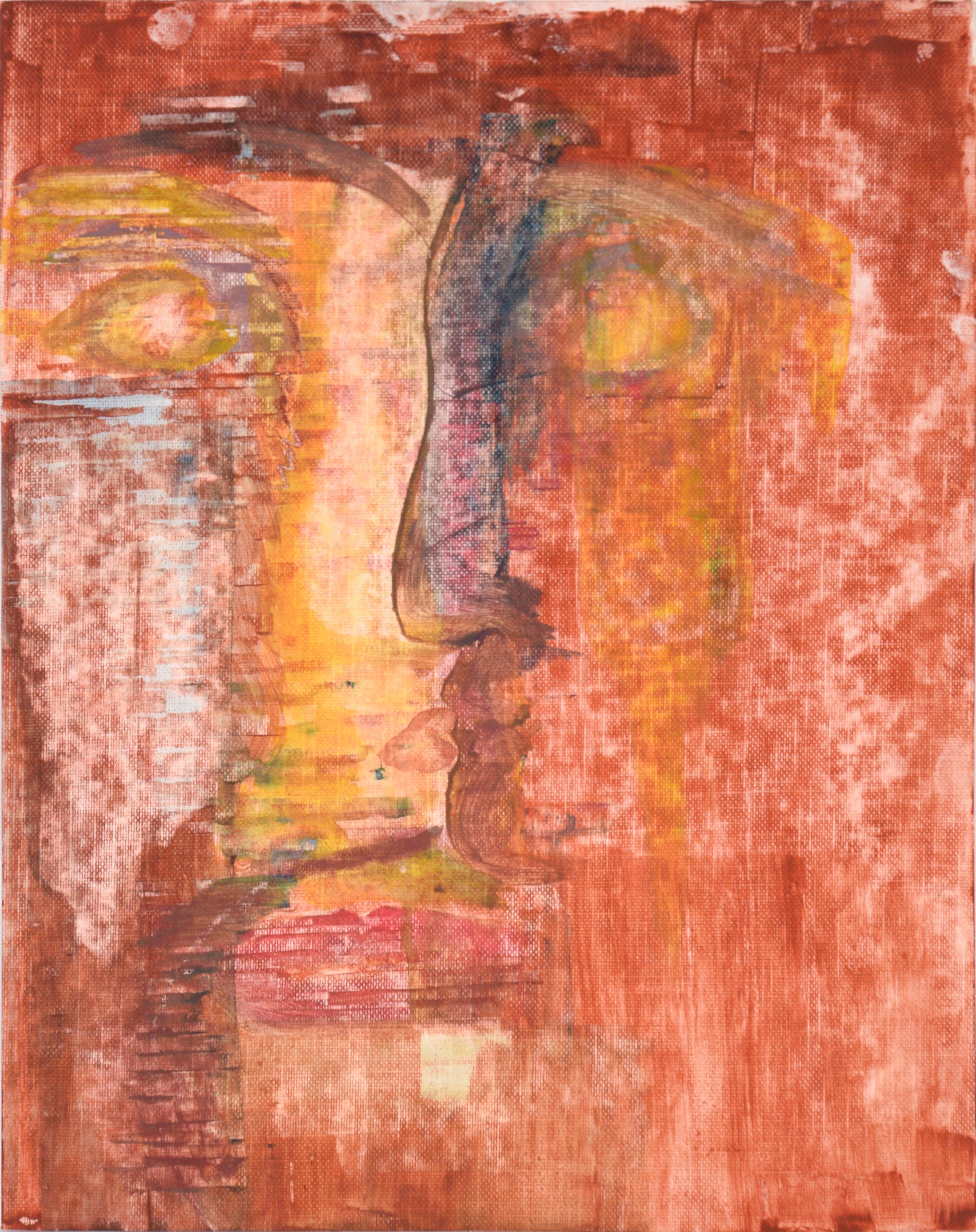Stone Faces Buddha - Abstract Portrait in Acrylic on Textured Paper