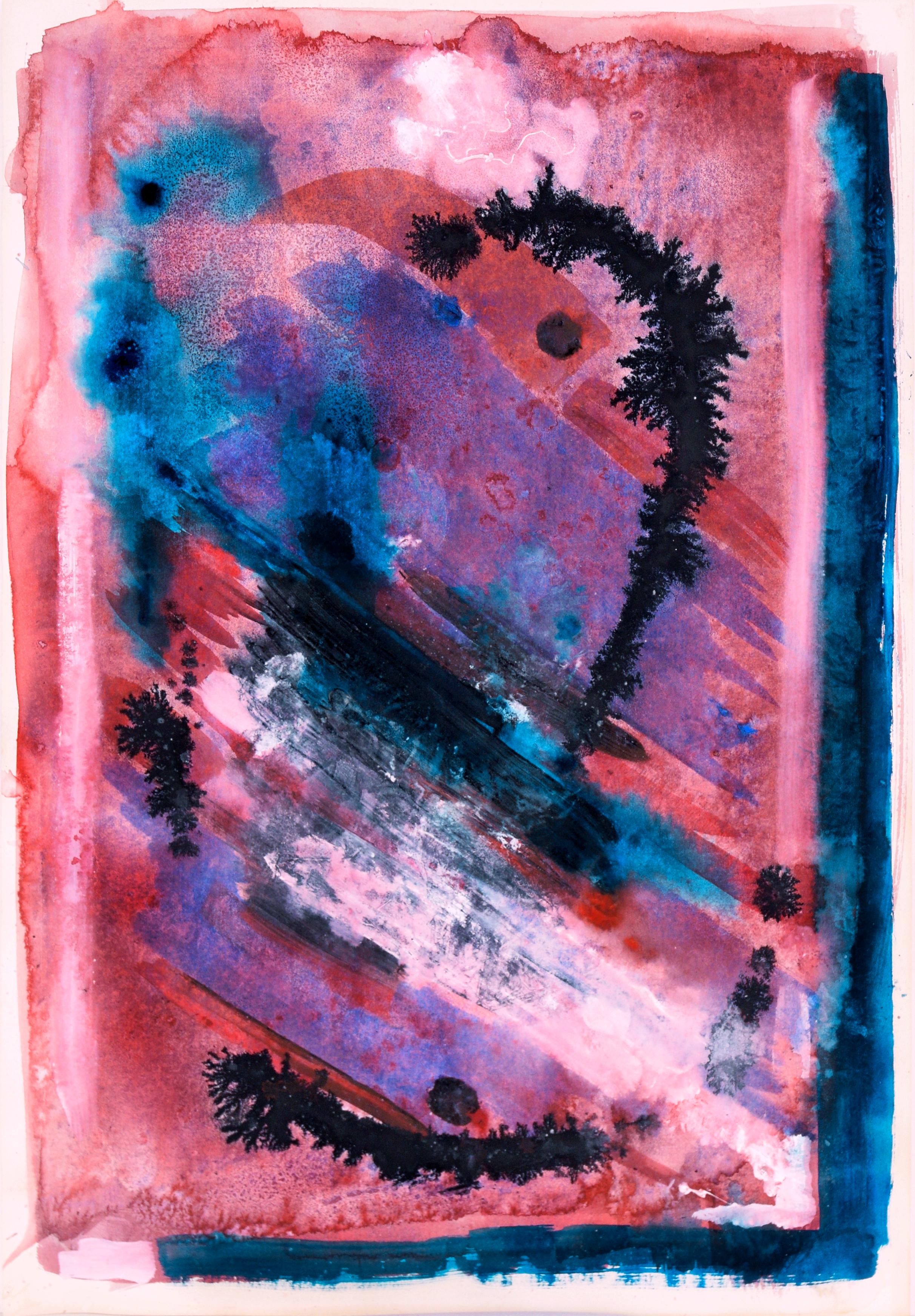 Ricardo de Silva Abstract Painting - Subaquatic Canyon - Abstract Expressionist on Paper