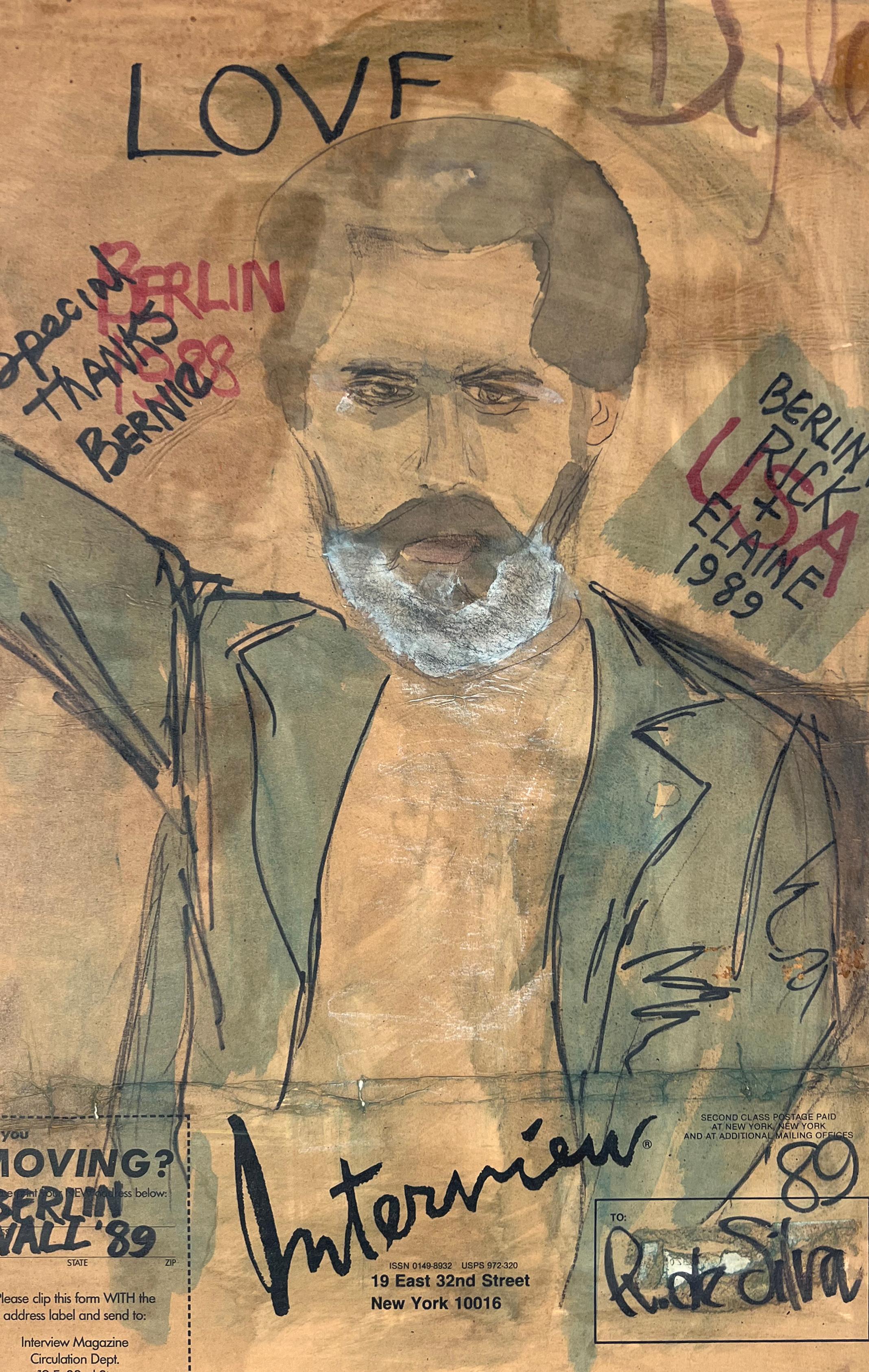 The Berlin Wall in Gouache on Interview Magazine Back Page 1989 Modernism - Painting by Ricardo de Silva