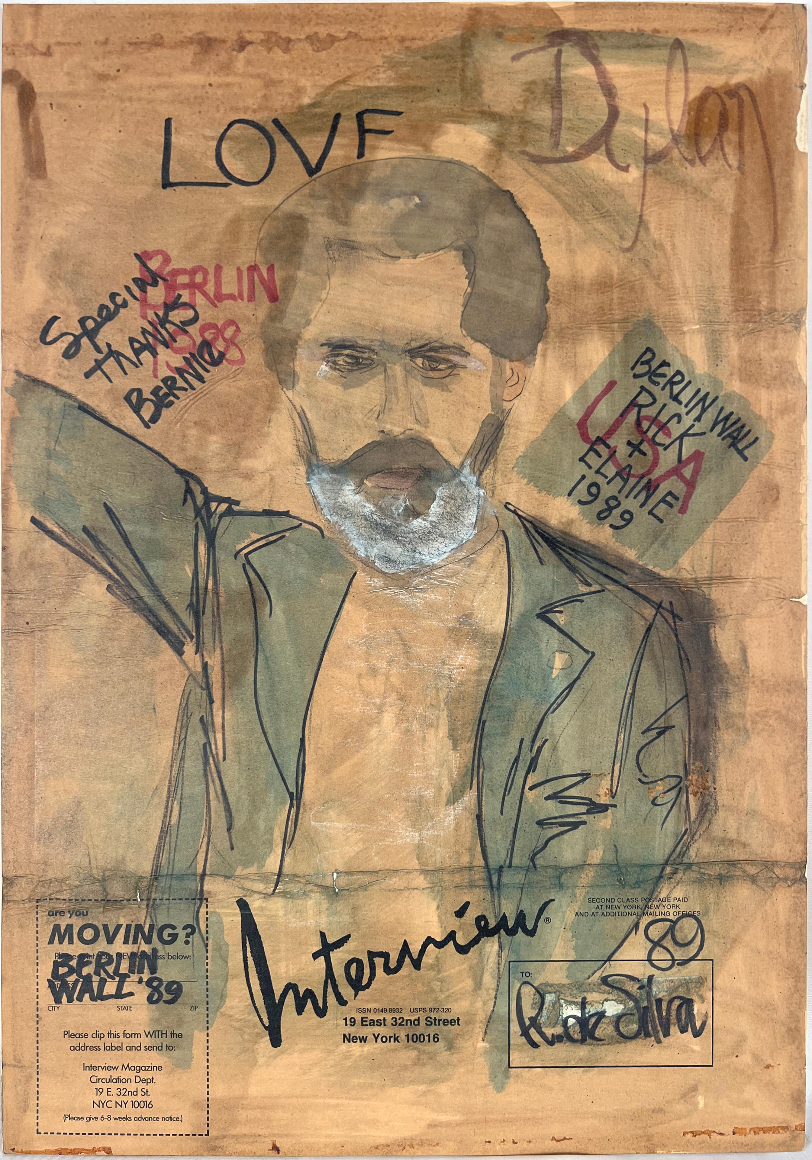 El Muro de Berlín en gouache en la contraportada de la revista Interview 1989 Modernismo