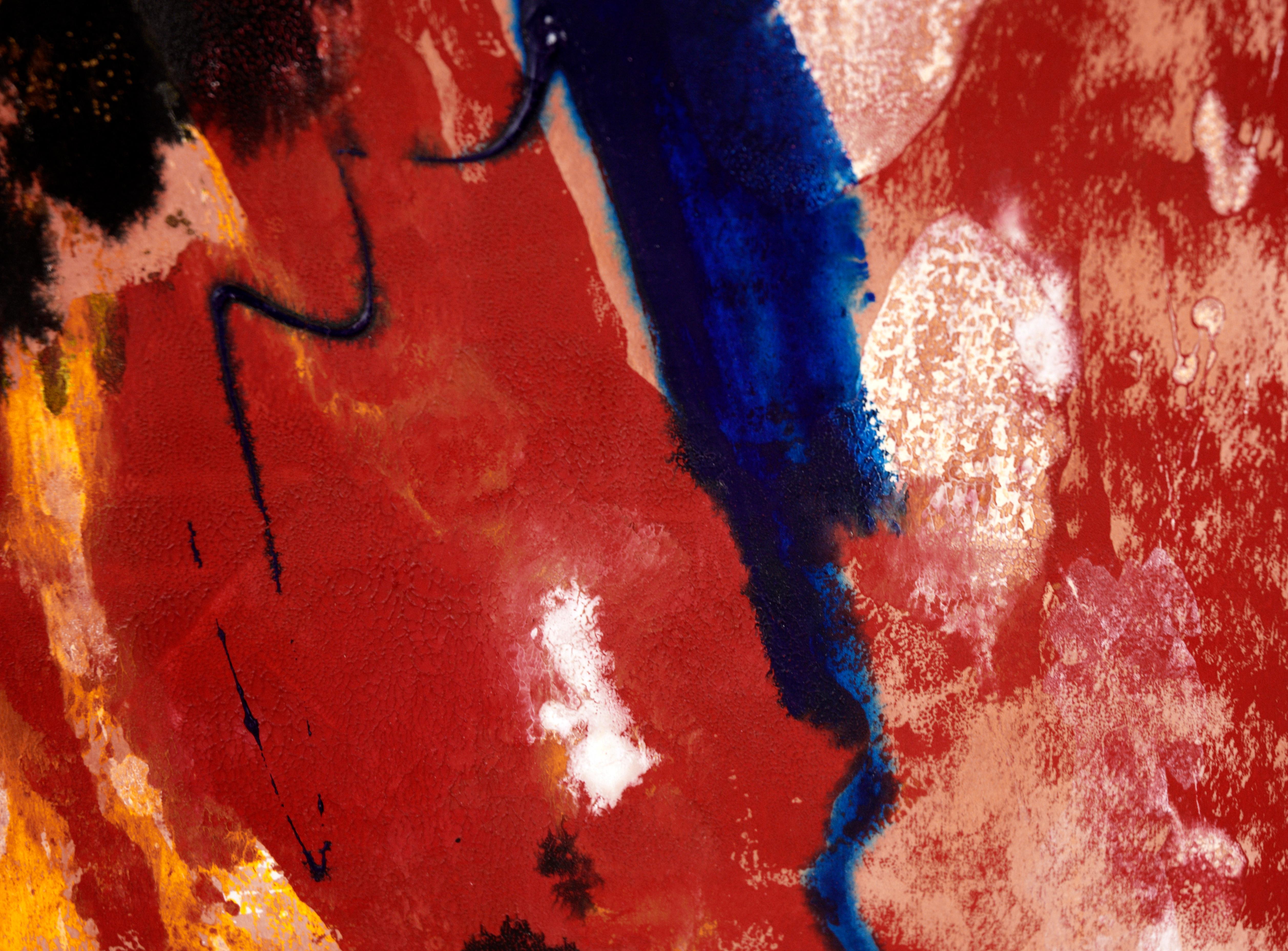 Abstrakte figurative Komposition in Acryl auf Papier – The Kiss im Angebot 1