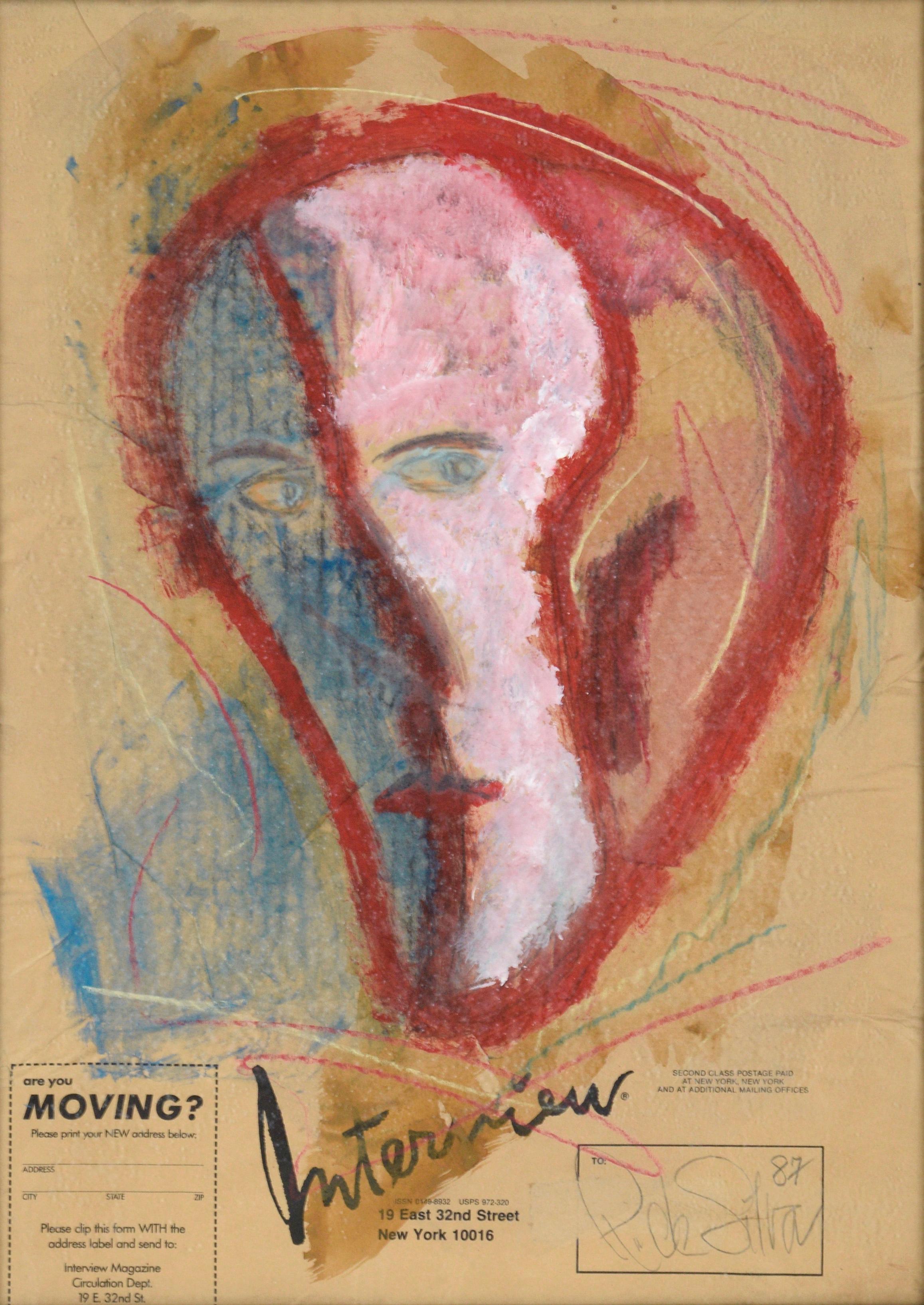 Two Face Abstract on Wrapper of Interview Magazine in Acrylic on Paper - Painting by Ricardo de Silva