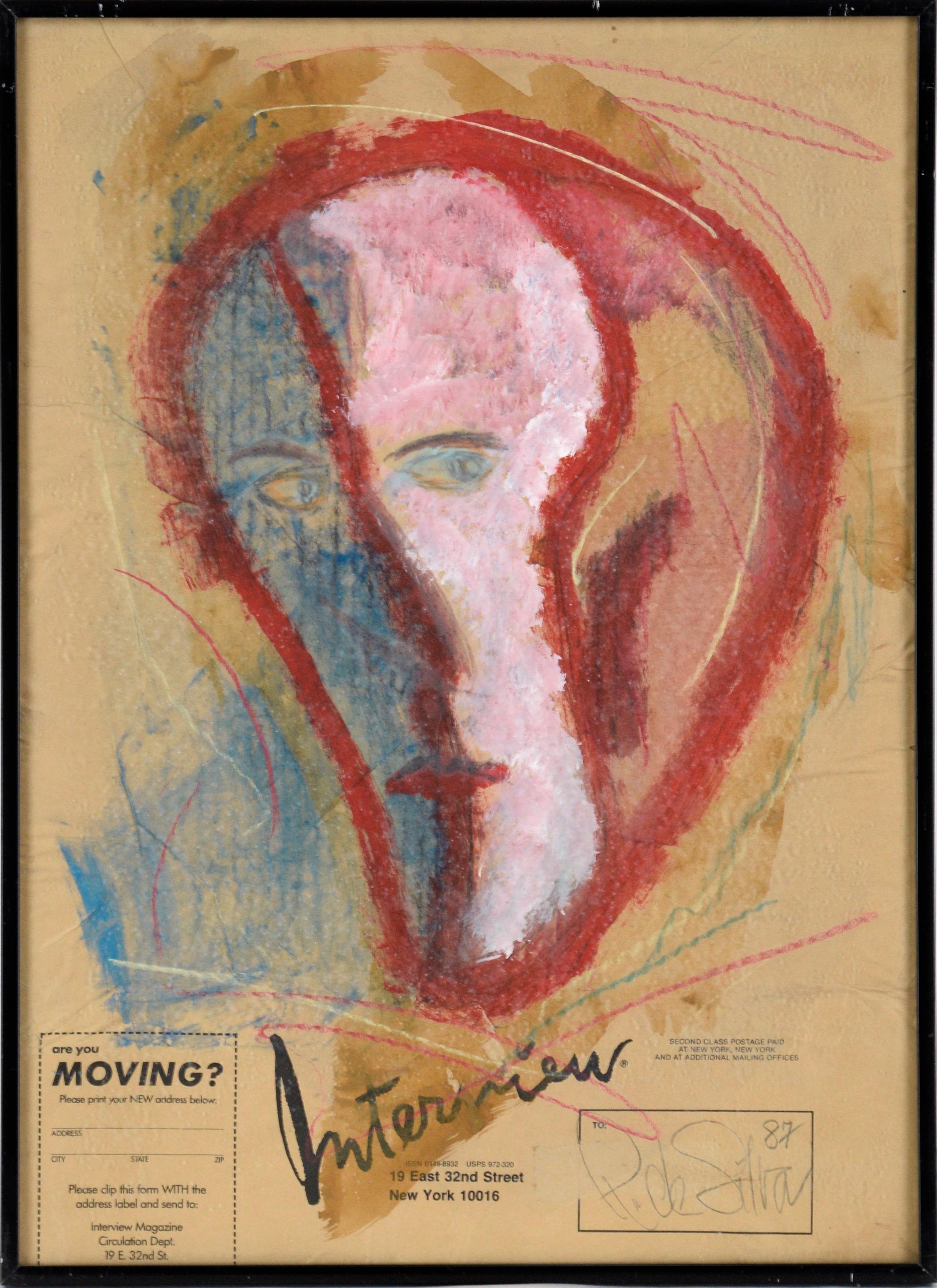 Ricardo de Silva Figurative Painting - Two Face Abstract on Wrapper of Interview Magazine in Acrylic on Paper