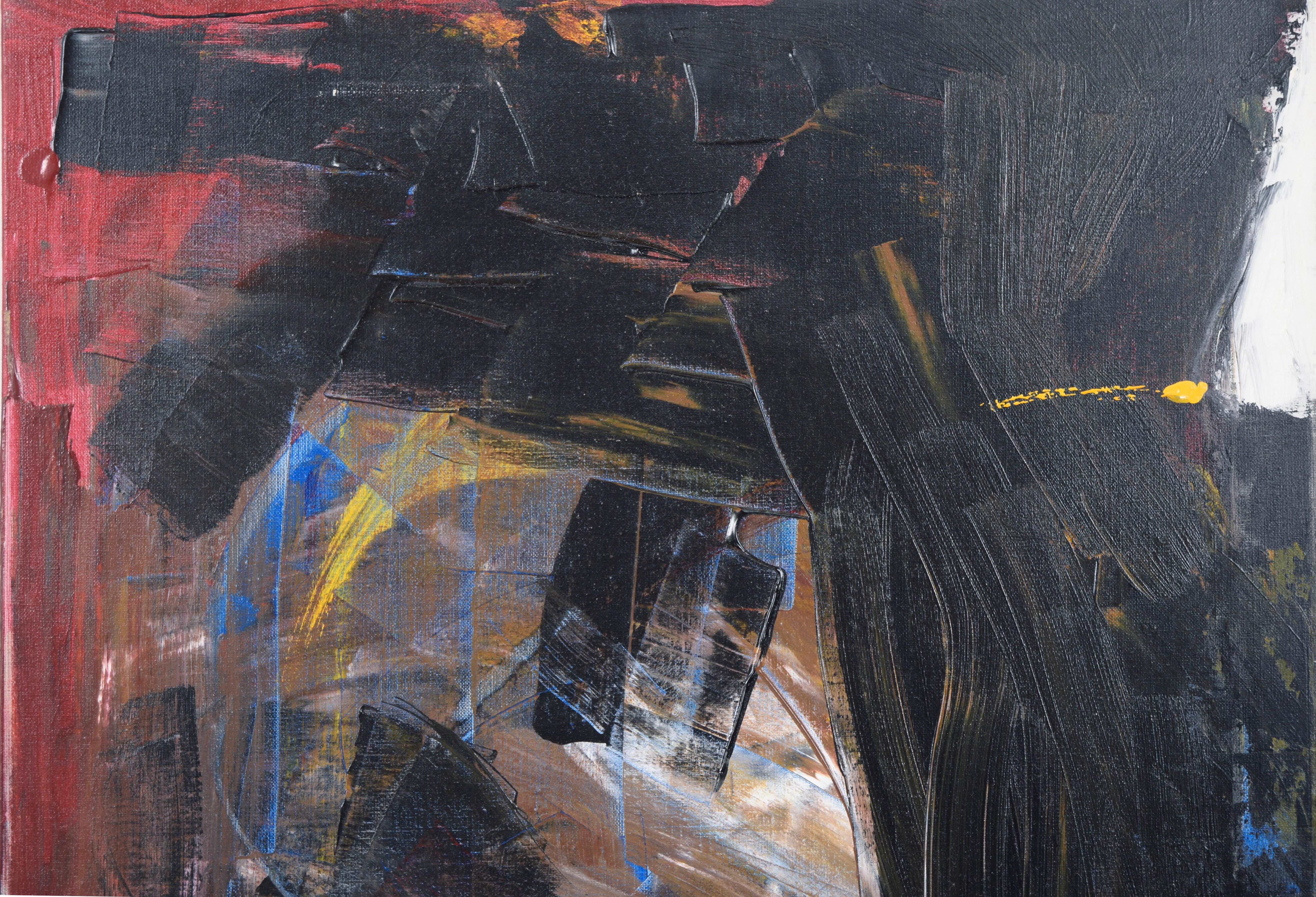 Vintage Abstract Expressionist Painting - Red and Black Strokes on Canvas For Sale 1