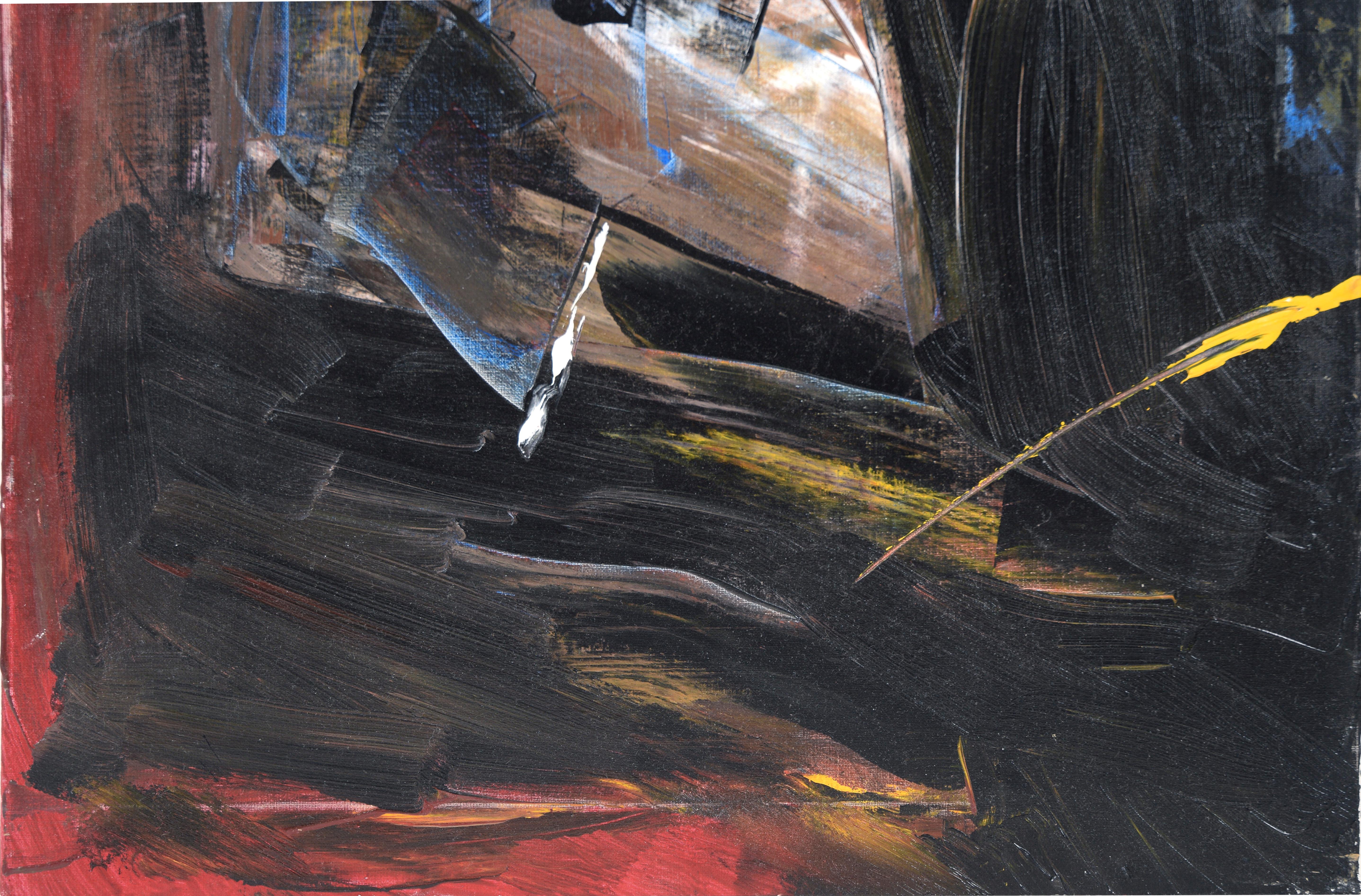 Vintage Abstract Expressionist Painting - Red and Black Strokes on Canvas For Sale 2