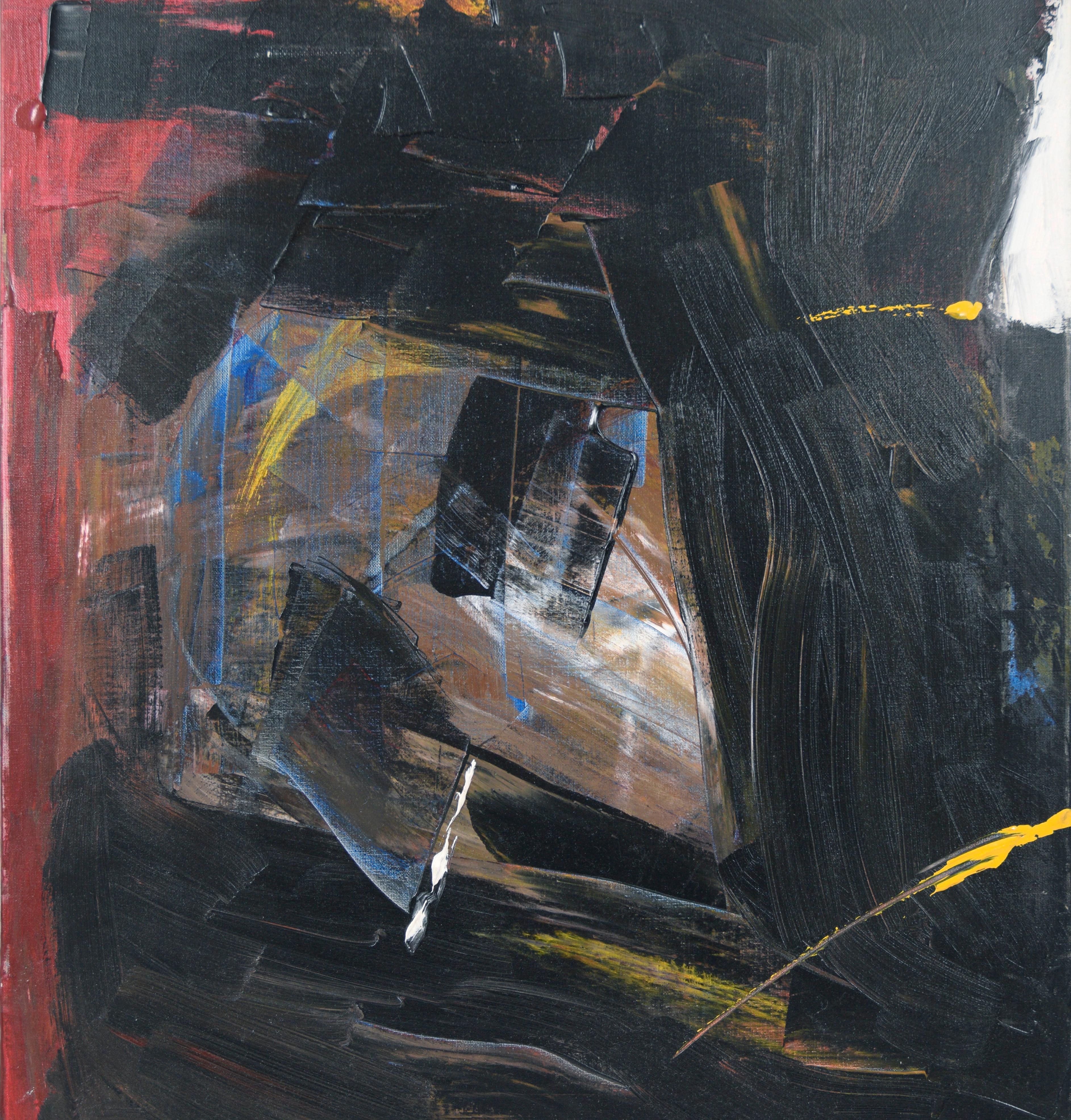 Vintage Abstract Expressionist Painting - Red and Black Strokes on Canvas For Sale 3