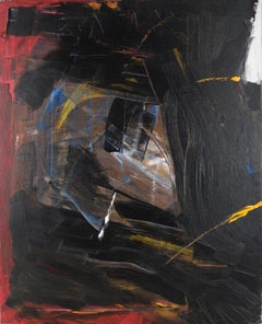 Vintage Abstract Expressionist Painting - Red and Black Strokes on Canvas