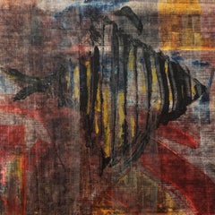 Vintage Chicano Abstract Expressionist Painting-- Pez Angel (Angel Fish), Signed