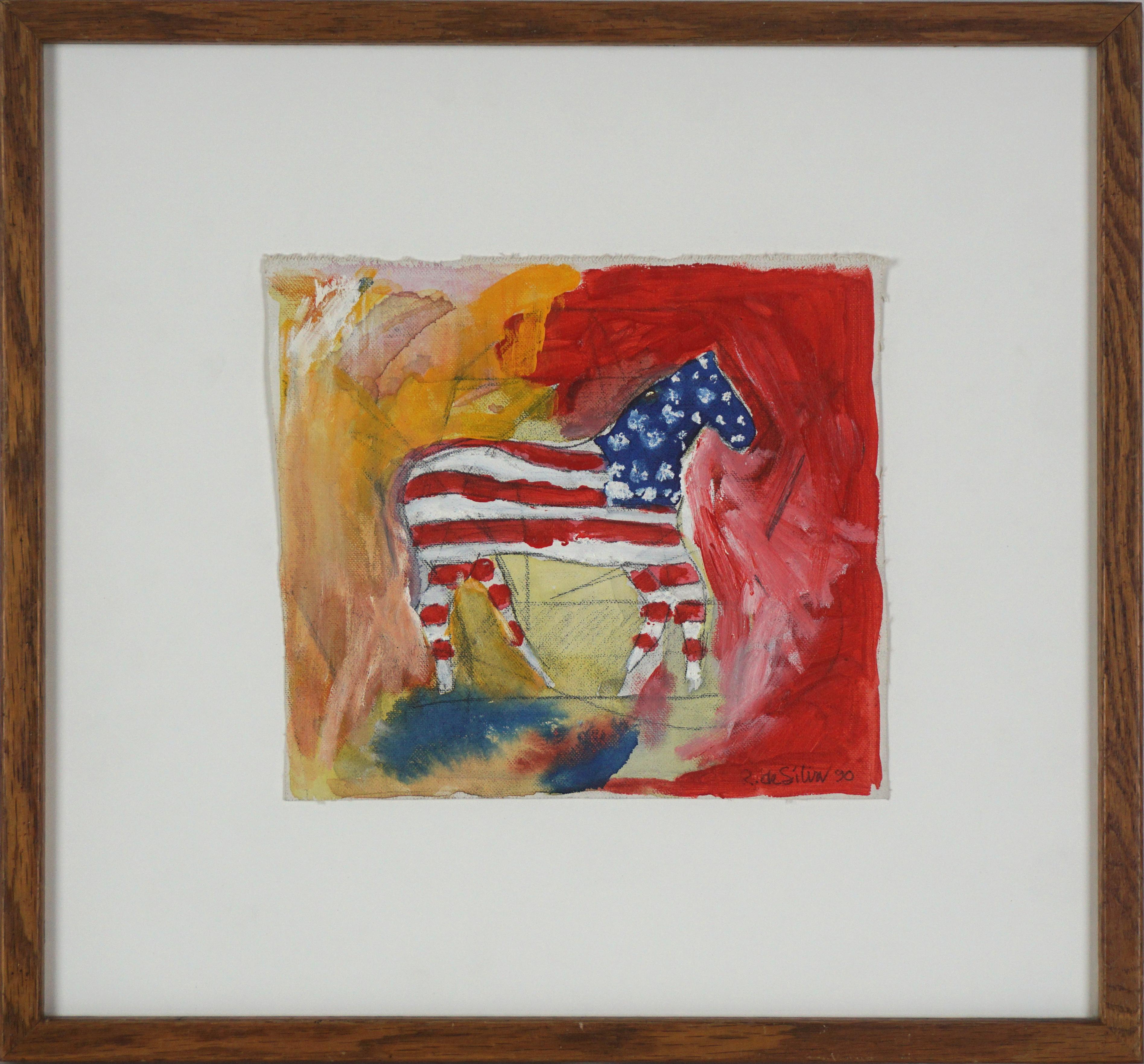 Ricardo de Silva Figurative Painting - Vintage Chicano Social-Themed Painting -- "America's One Trick Pony"