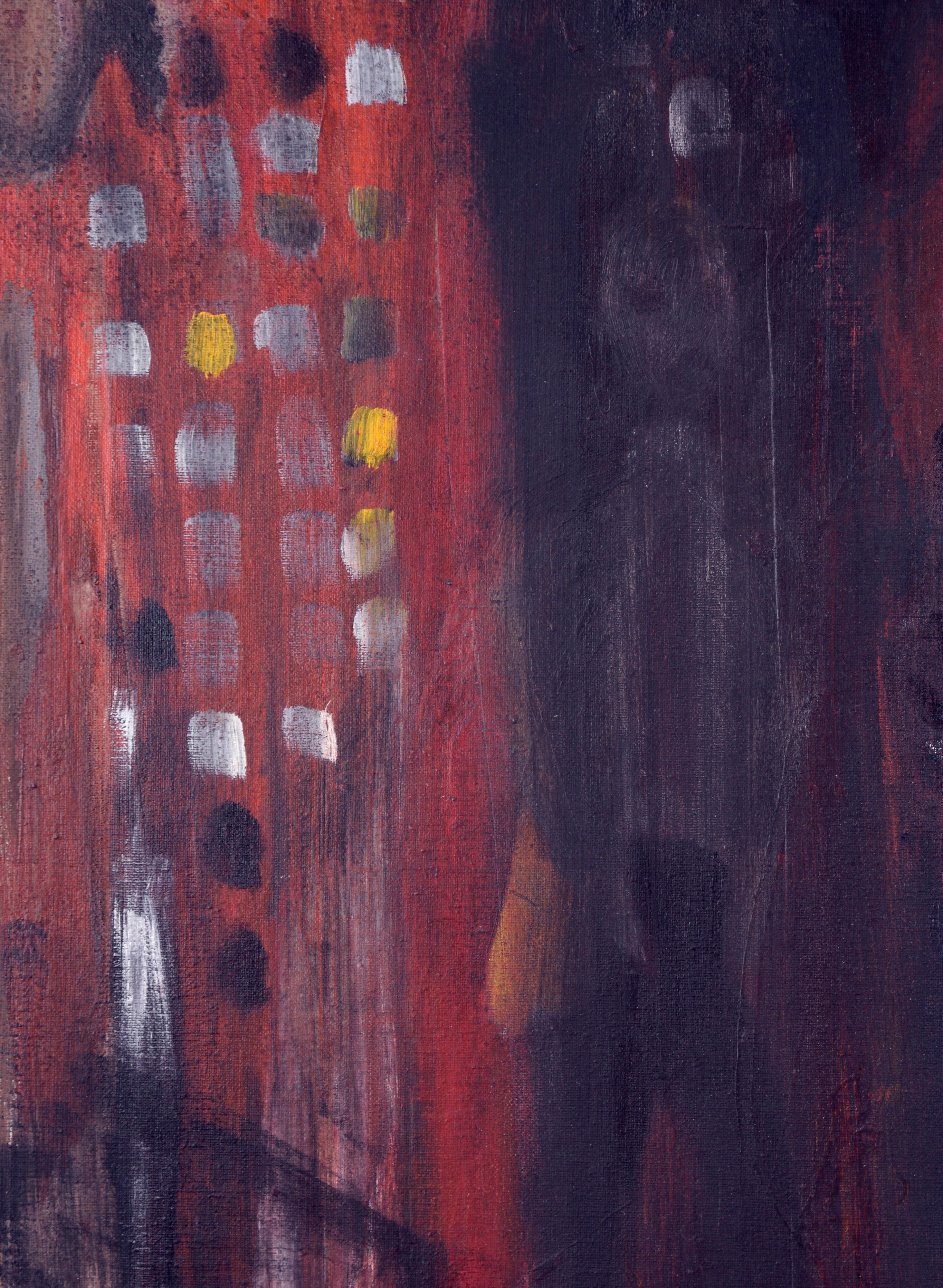 Vintage Figurative Abstract of Lady on Red - Abstract Expressionist Painting by Ricardo de Silva