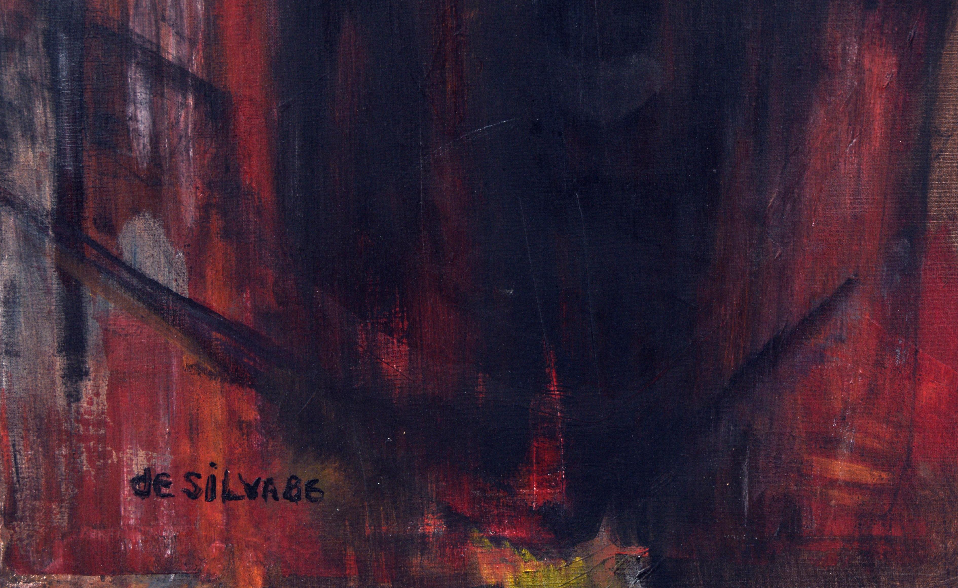 Vintage Figurative Abstract of Lady on Red - Black Abstract Painting by Ricardo de Silva