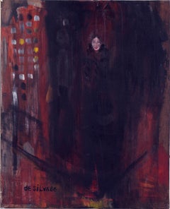 Vintage Figurative Abstract of Lady on Red