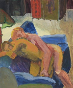 Original Vintage Abstract Expressionist Figurative  - "Lovers’ Embrace"