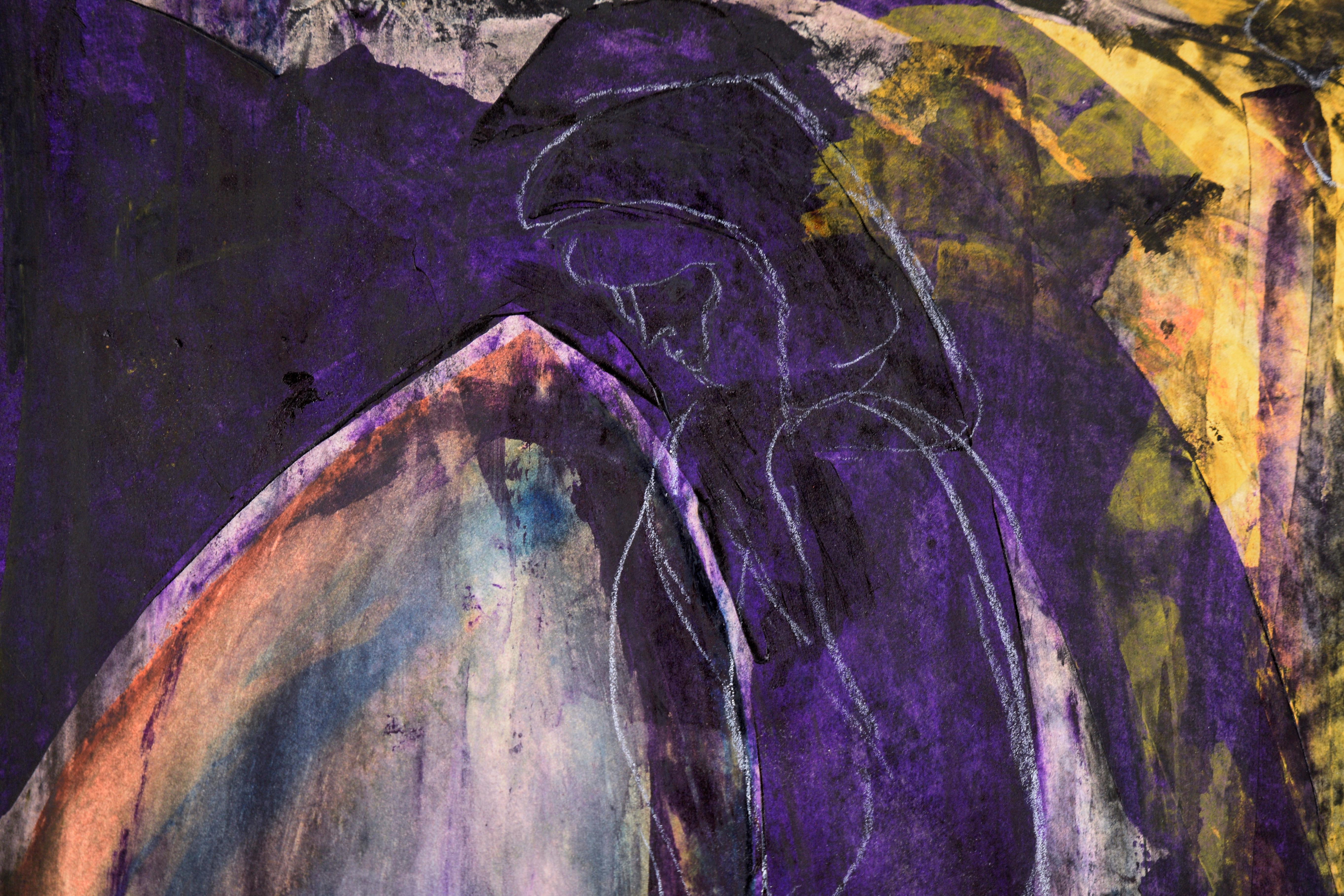 Composition figurative « Women in Purple and Shadow » (Femmes dans l'ombre et le violet) sur papier - Expressionniste Art par Ricardo de Silva