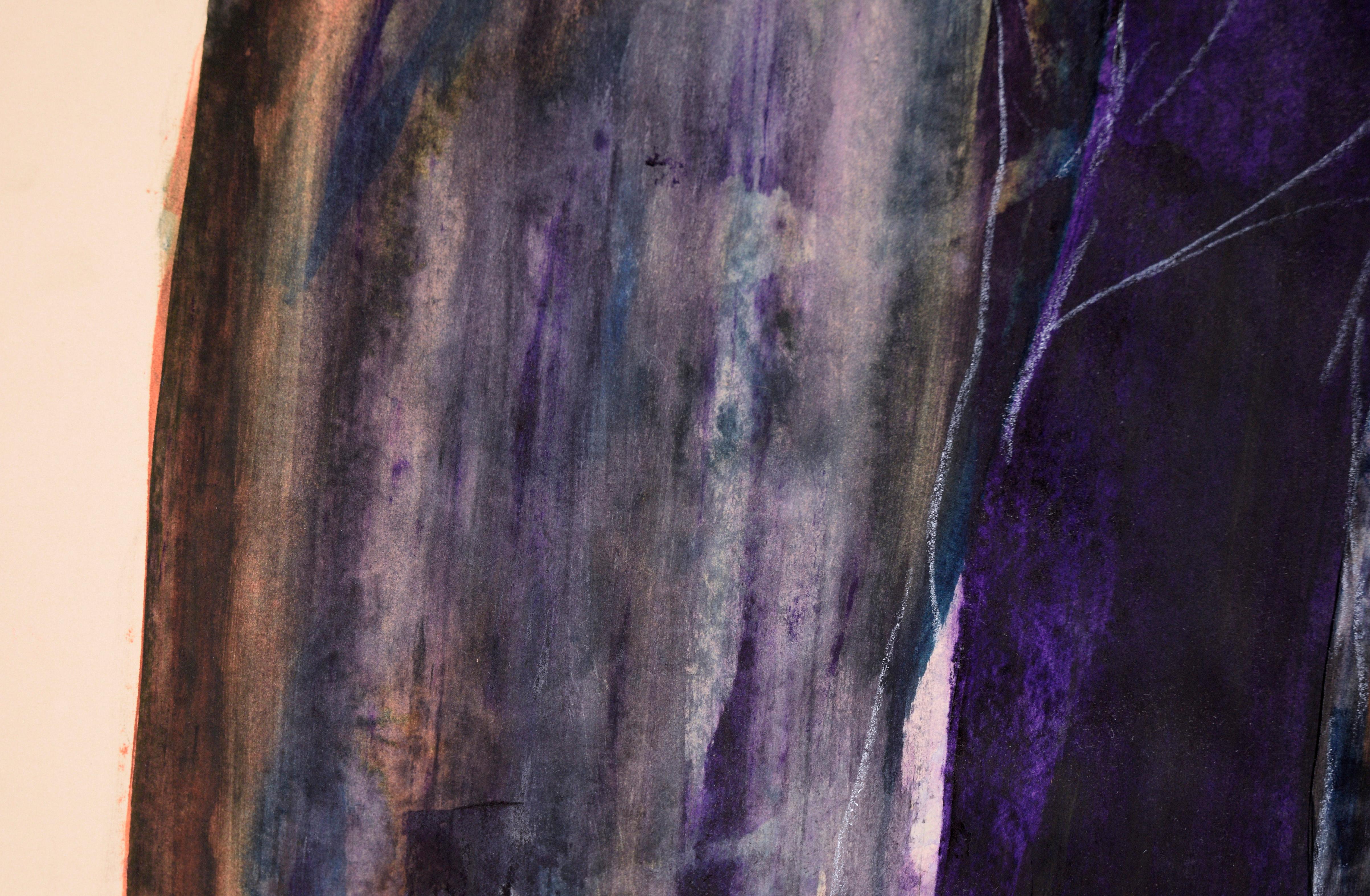 Nonne dans l'ombre - Composition figurative à l'acrylique sur papier

Portrait sombre et abstrait de l'artiste californien Ricardo de Silva (Américain/Brésil, C.C.). Cette pièce est composée de taches abstraites de violet, de gris et de jaune, avec
