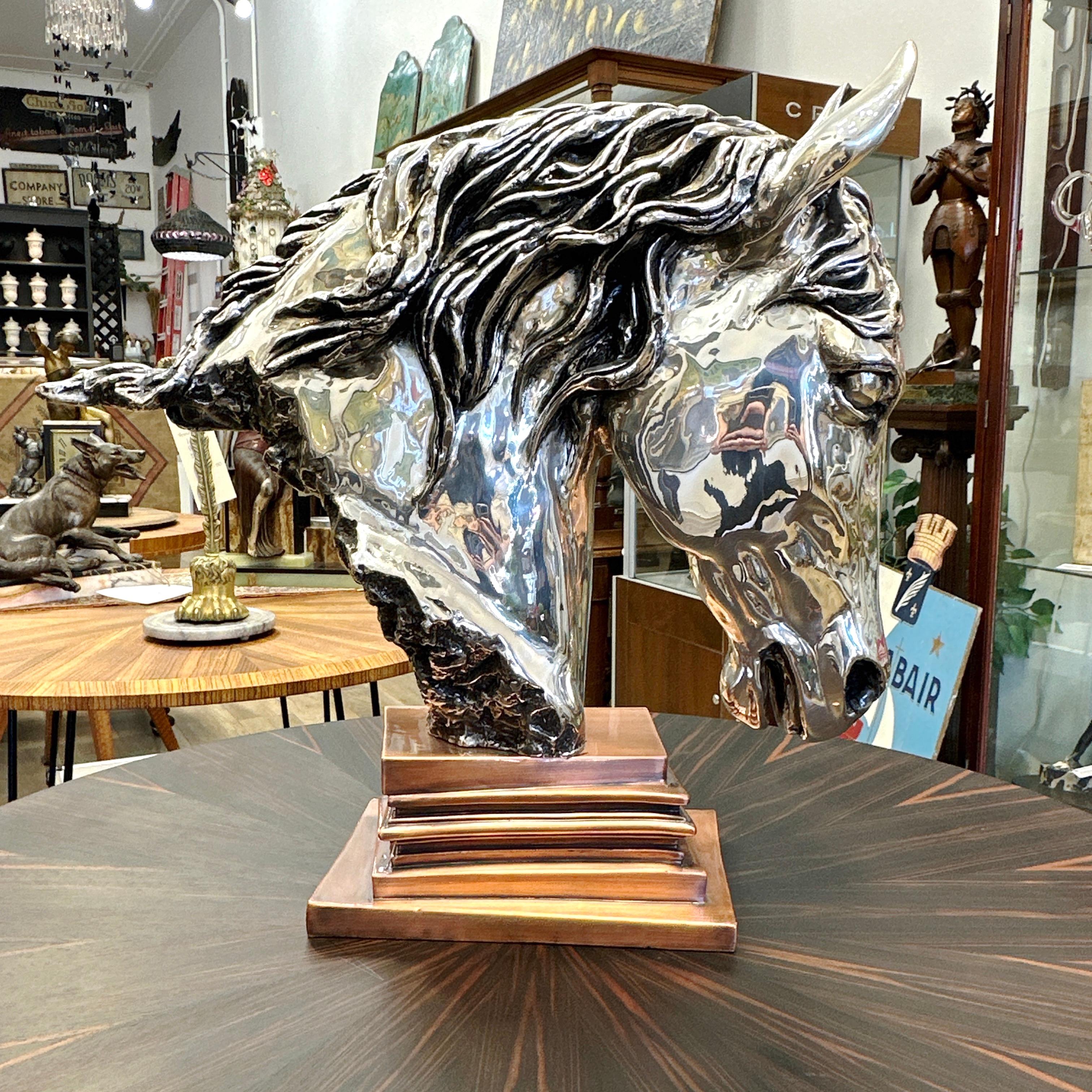 Ricardo Del Rio (1961 -) Mexico City. Large Silver Plated Horse Head Sculpture For Sale 3