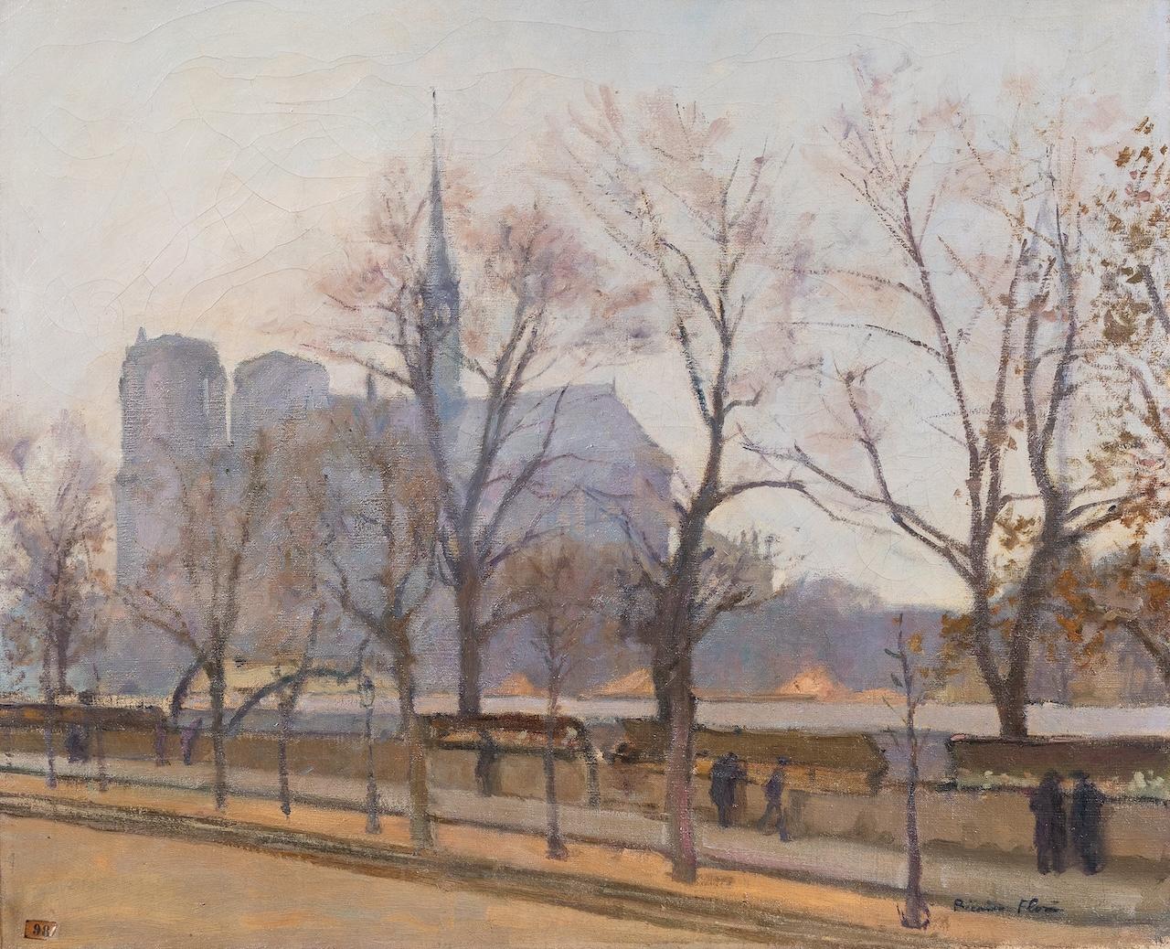 Notre-Dame. Tiempo gris, París - Painting de Ricardo Florés 