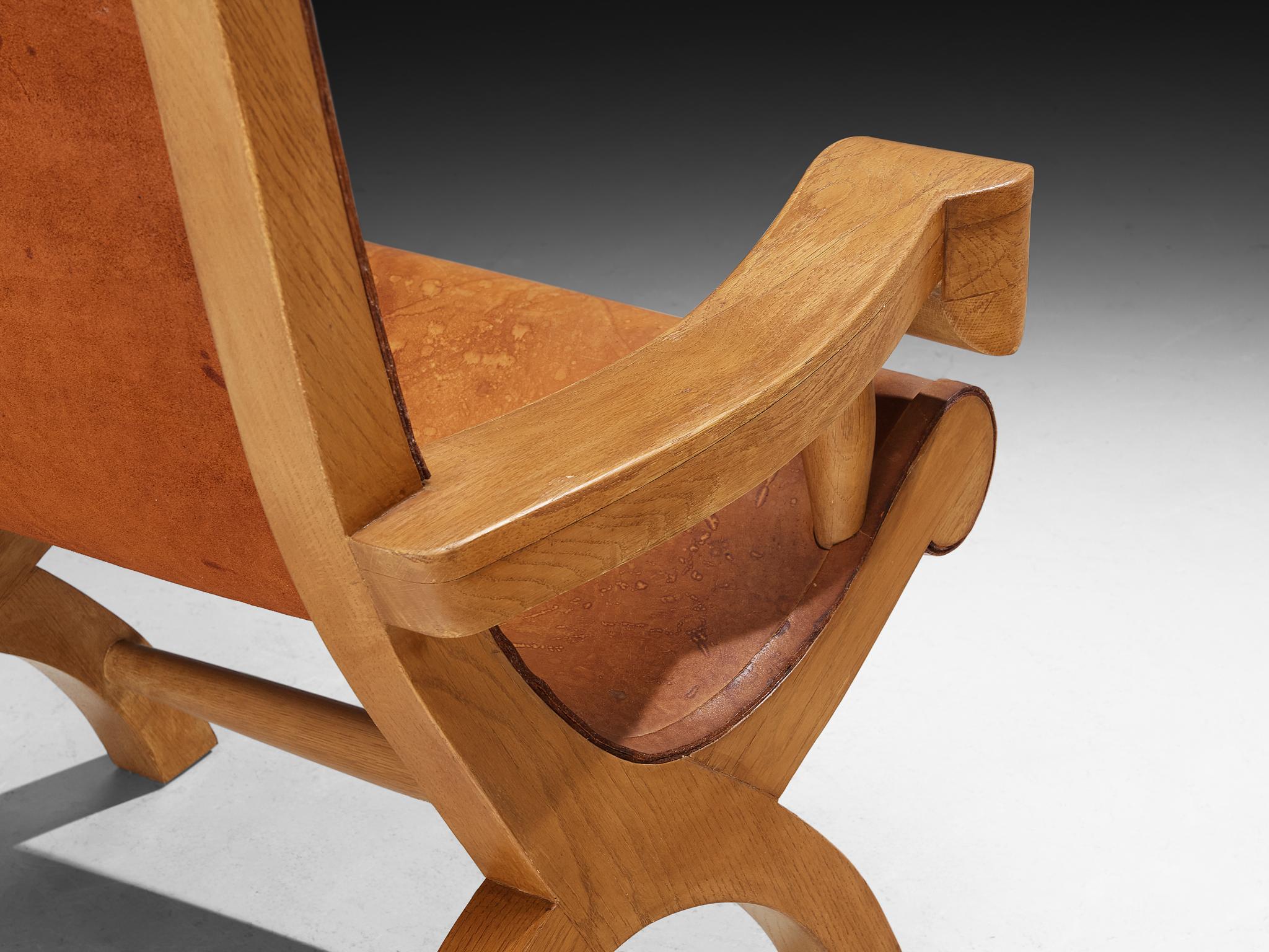 Ricardo Legorreta 'Butaque' Armchair in Oak and Leather Mexicano en venta