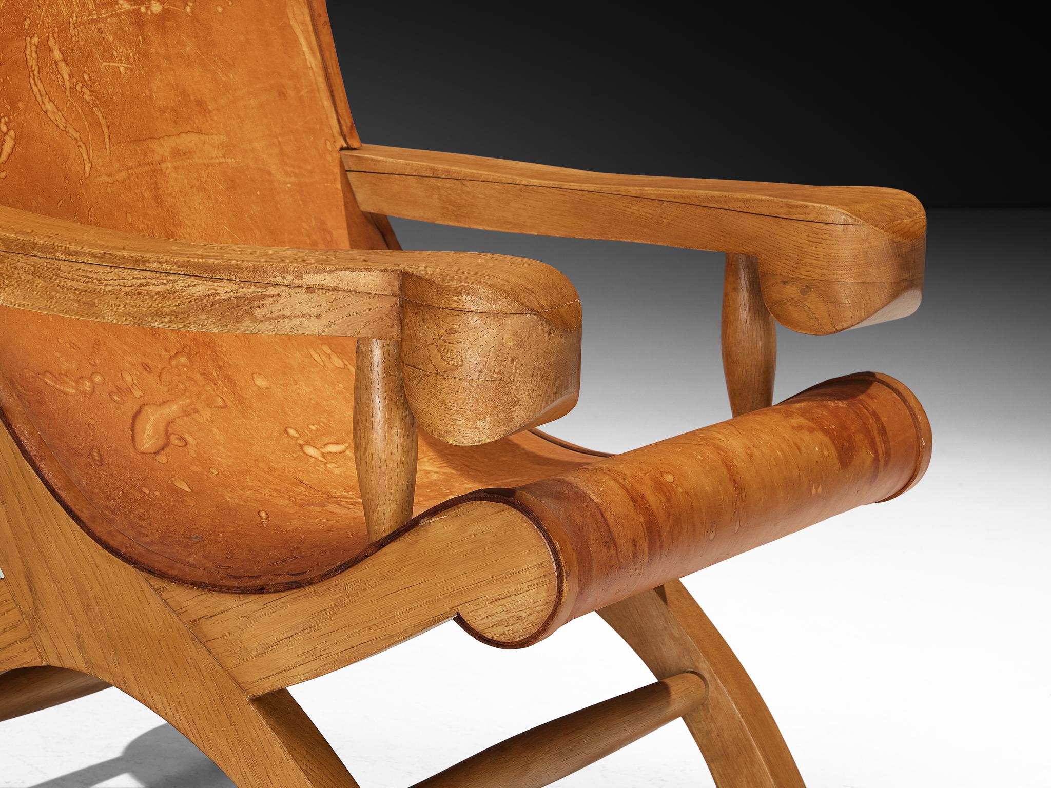 Ricardo Legorreta 'Butaque' Armchair in Oak and Leather en venta 2
