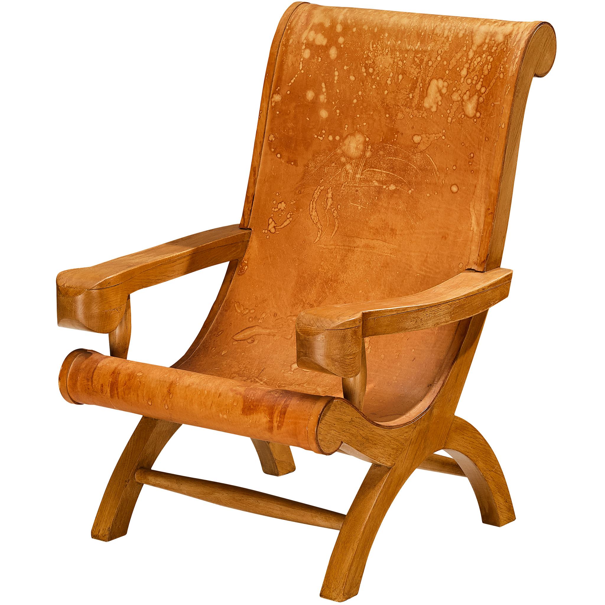 Ricardo Legorreta 'Butaque' Armchair in Oak and Leather