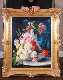Antique Flores de Verano - 19th Century Floral Still Life Oil Painting 