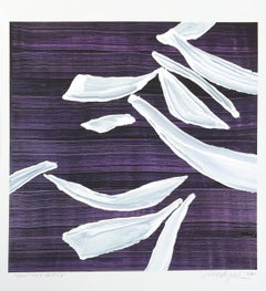 Mixed media, textured, white acrylic paint on purple photographic print