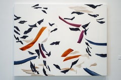 Abstract, multicolor horizontal painting on linen