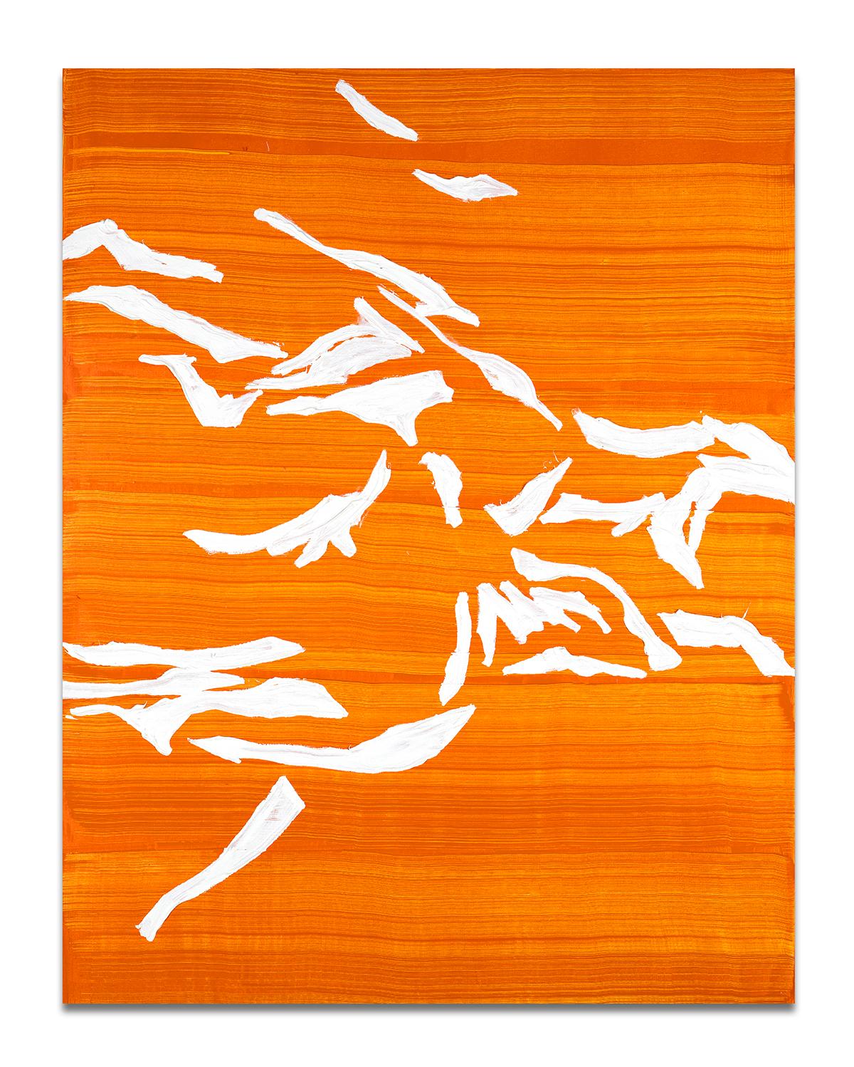 Ricardo Mazal Abstract Painting - Abstract, textured, bright orange and white vertical painting on linen