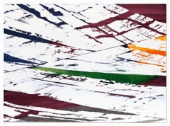 Contemporary Abstract Textured, Green, Red, Orange, White Horizontal Painting
