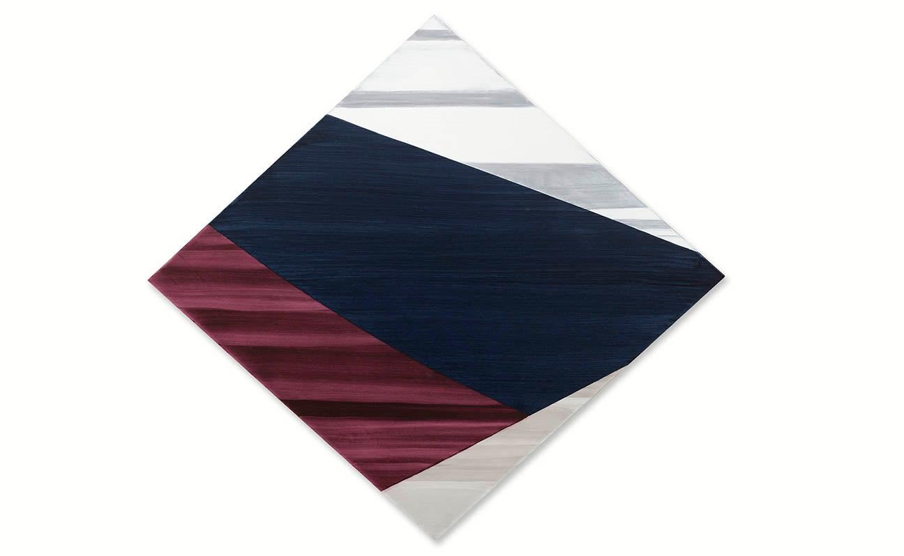 Geometrisches, abstraktes, mehrfarbiges, rautenförmiges Gemälde in Öl auf Leinwand