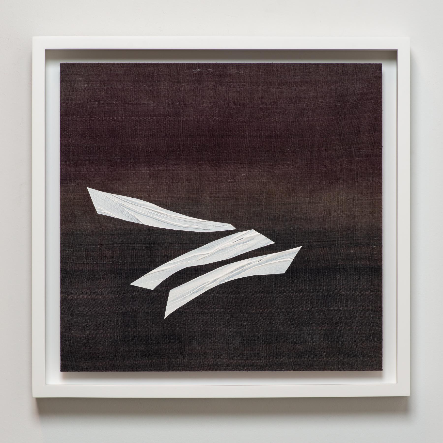 Ricardo Mazal Abstract Painting - White acrylic on natural silk from Oaxaca, hand-dyed with cochineal and indigo