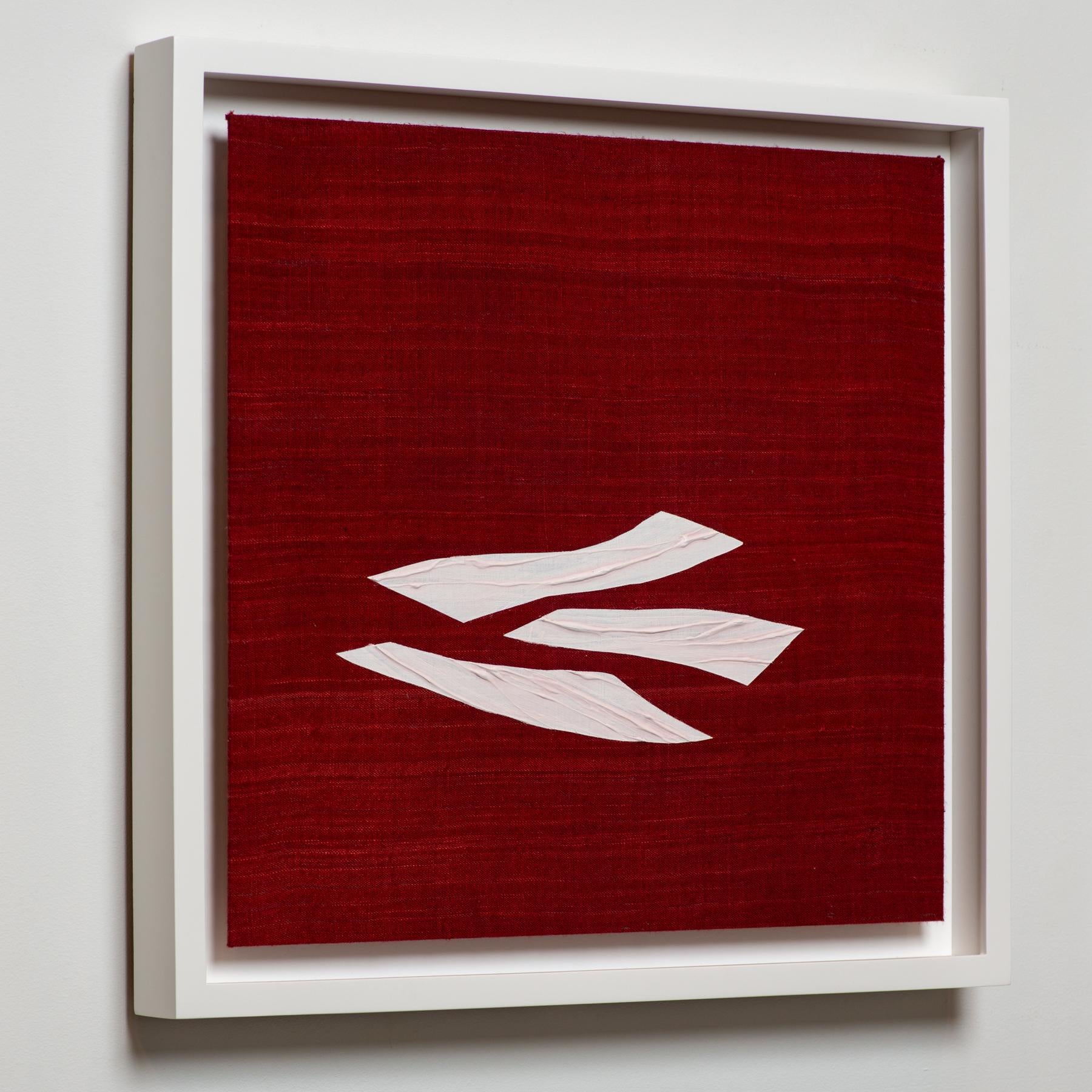 White acrylic on red natural silk from Oaxaca, hand-dyed with Brazilian cherry  - Painting by Ricardo Mazal