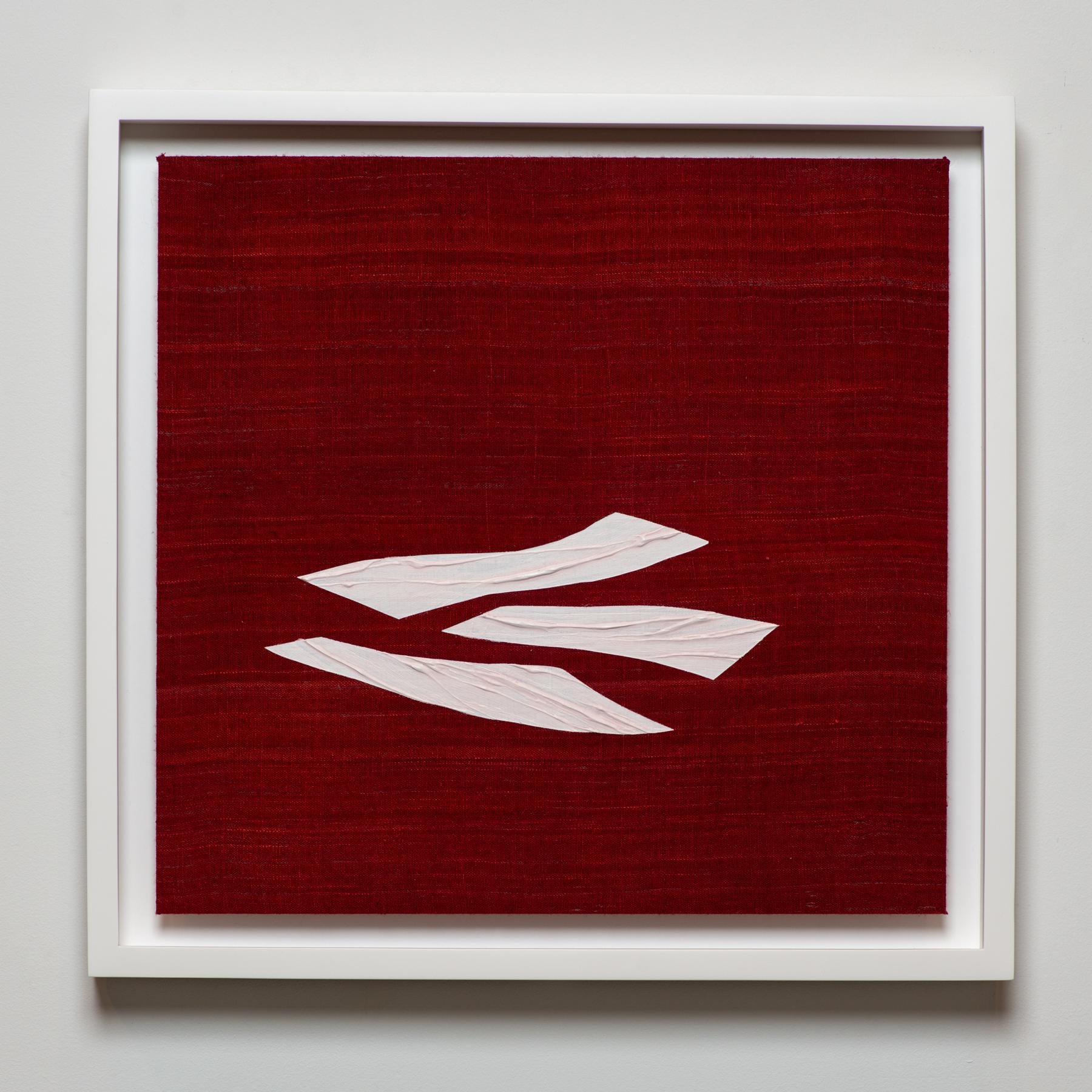 Ricardo Mazal Abstract Painting - White acrylic on red natural silk from Oaxaca, hand-dyed with Brazilian cherry 