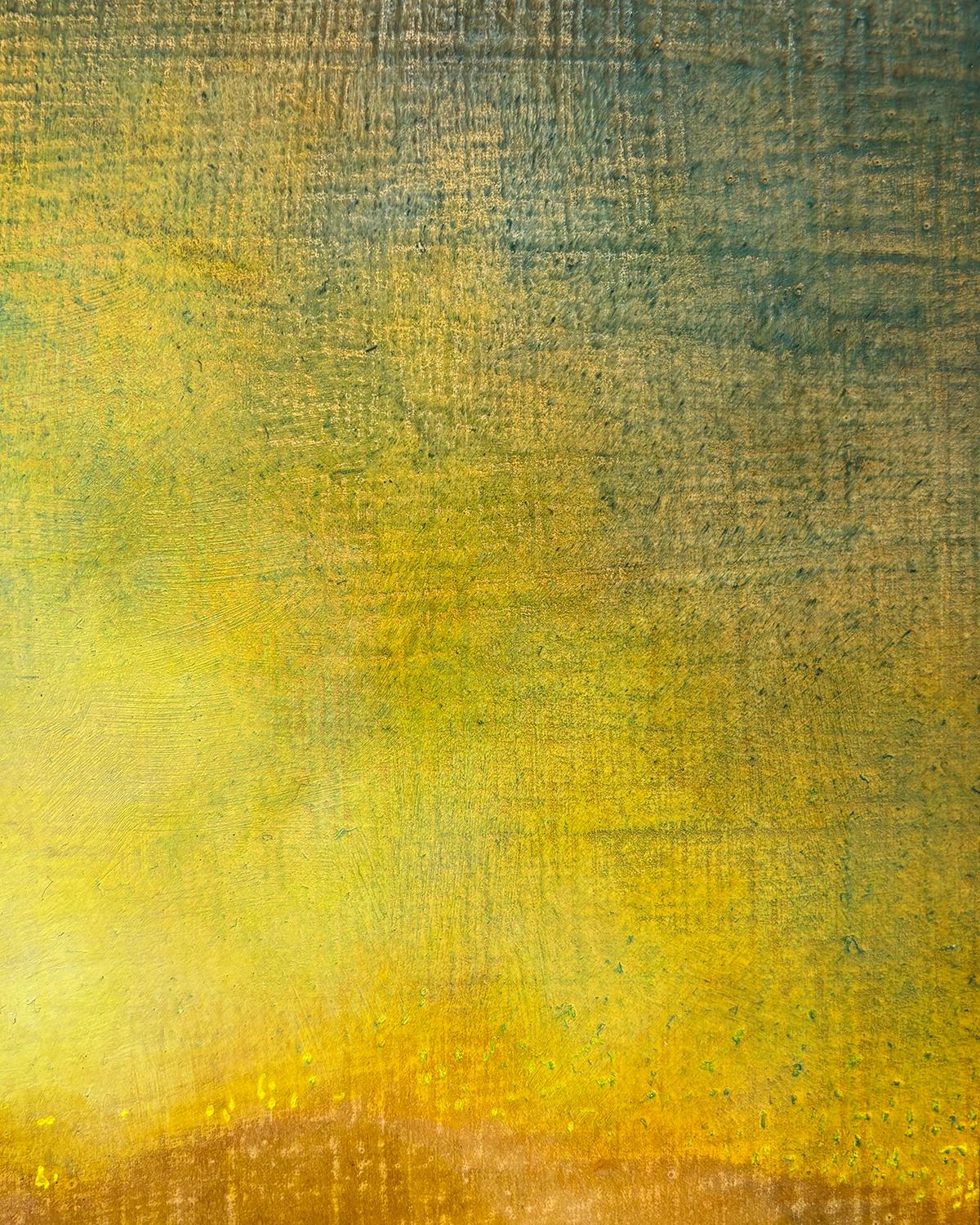 Atlas Concrete (Fabbrica gialla e color ruggine contro un cielo giallo e verde) - Landscape Painting Marrone di Ricardo Mulero 