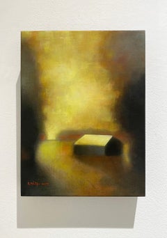 East Orchard (Abstract Landscape Painting of a Country Barn in Soft Earth Tones)