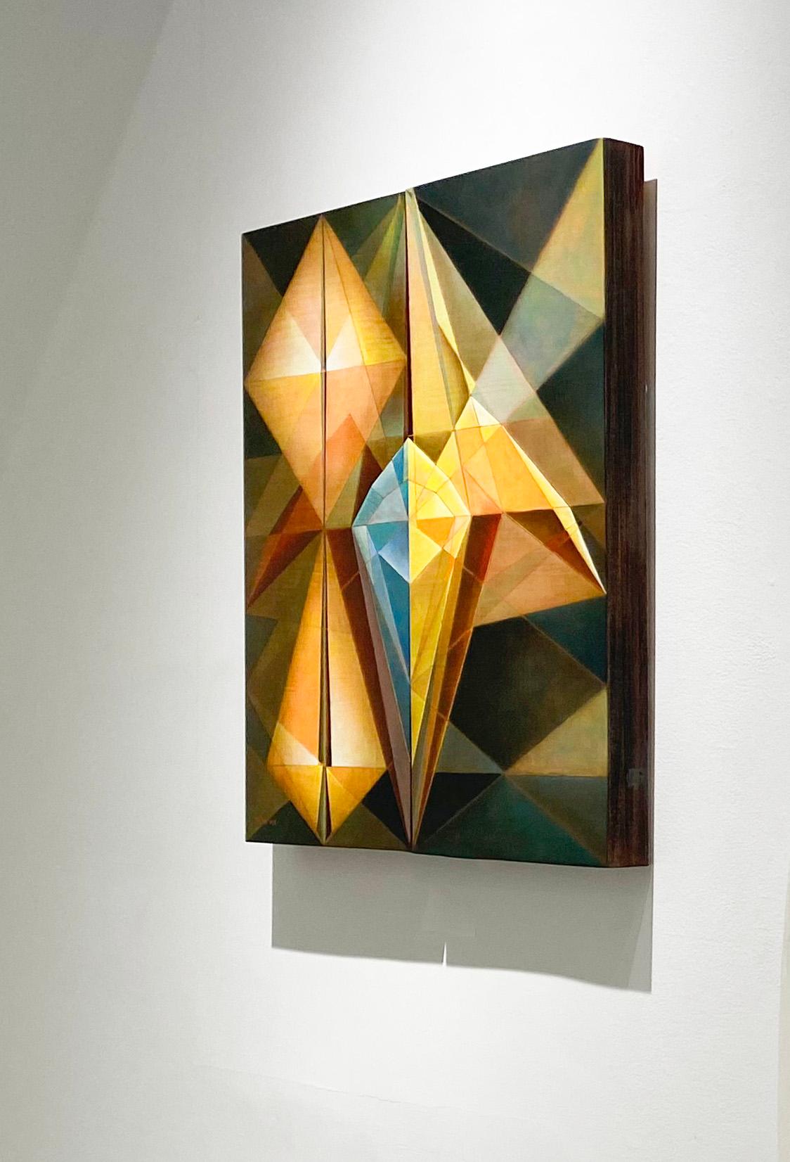 Iris (Contemporary Abstract Geometric Painting, Diptychon in Öl) im Angebot 3