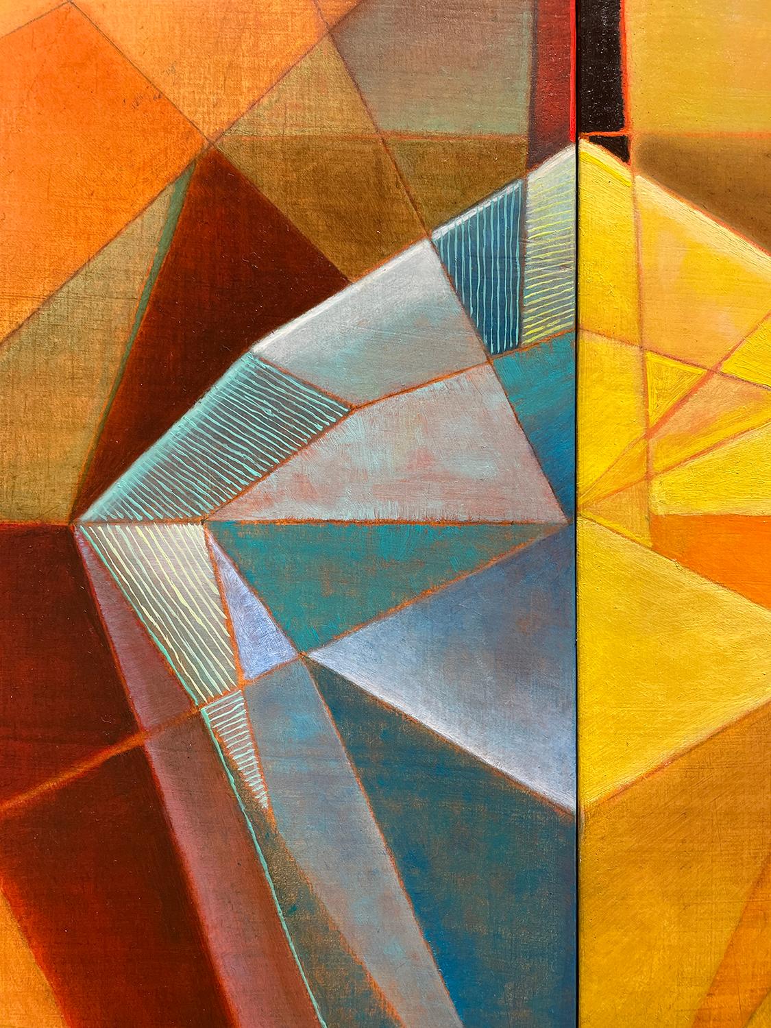 Iris (Contemporary Abstract Geometric Painting, Diptychon in Öl) im Angebot 4