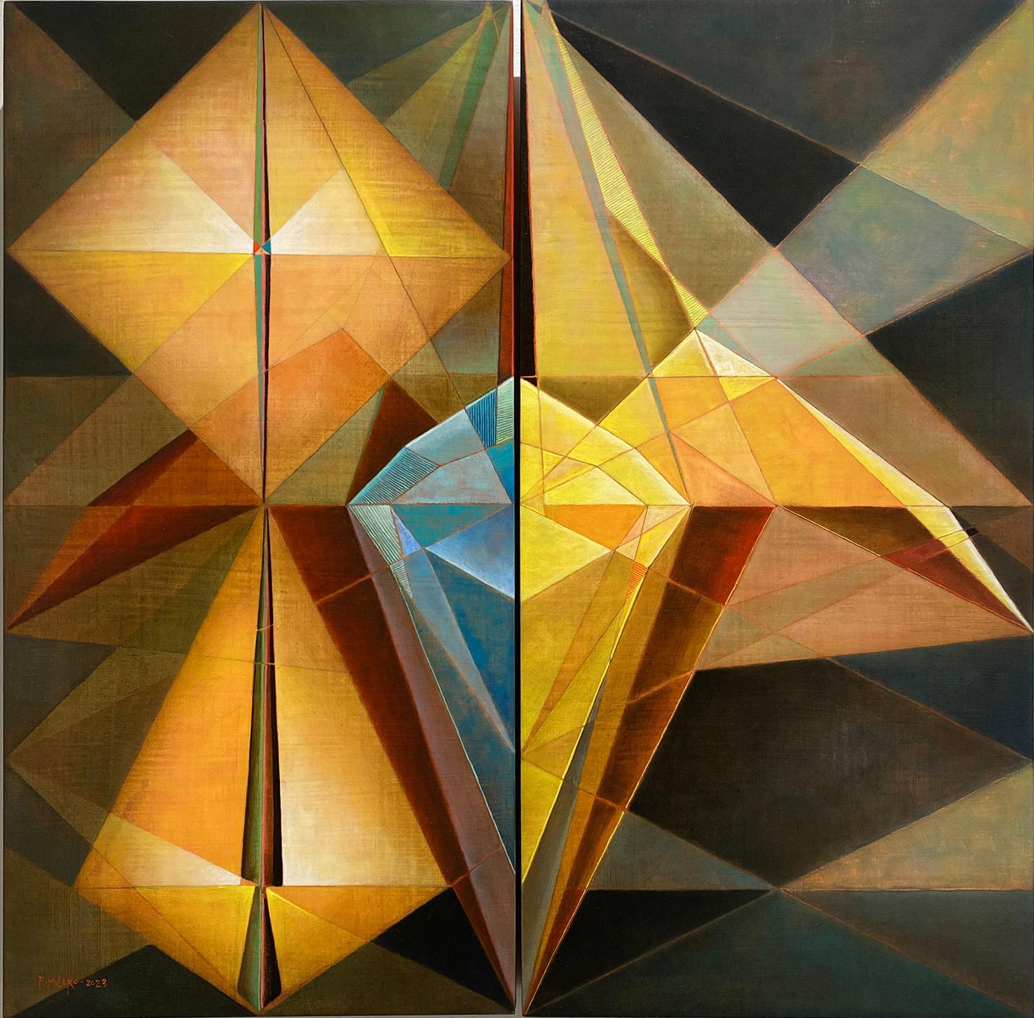 Ricardo Mulero  Abstract Painting - Iris (Contemporary Abstract Geometric Painting, Diptych in Oil)