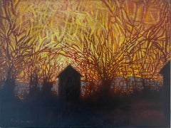 Stone Smokehouse at Rushmore Farm (Silhouette del fienile e alberi al tramonto)