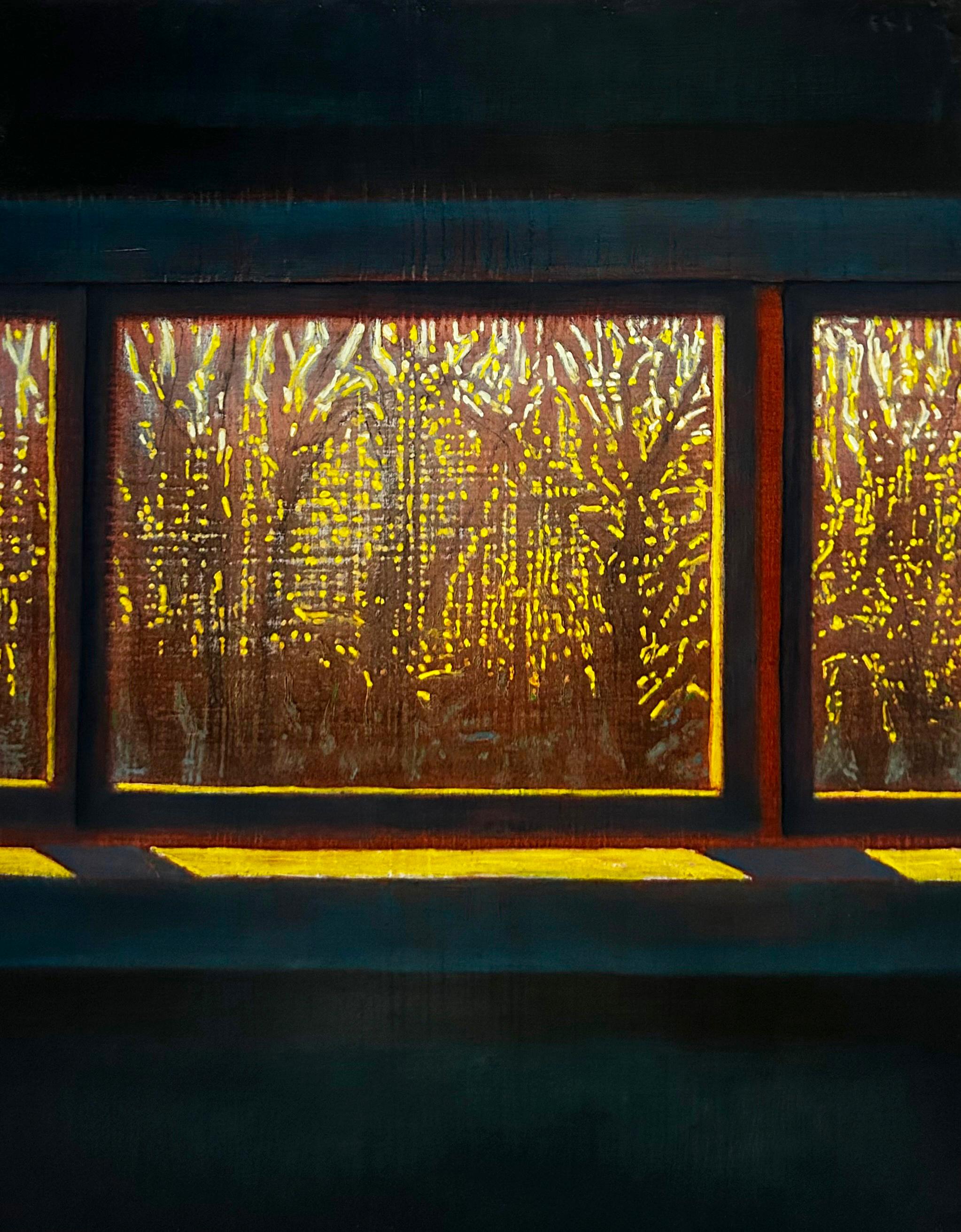 Ricardo Mulero  Abstract Painting - Winter Afternoon at the Studio (Abstract Interior with Sunlit Landscape View)
