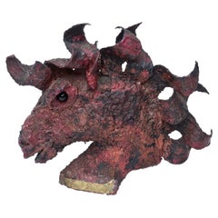 Ricardo Preciado Vintage Bronze Brutalist Painted Horse Bust Sculpture