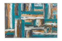 Ricardo Rumi Pittura a olio astratta, "Griglia blu, bianca, ocra e grigia" (2011)